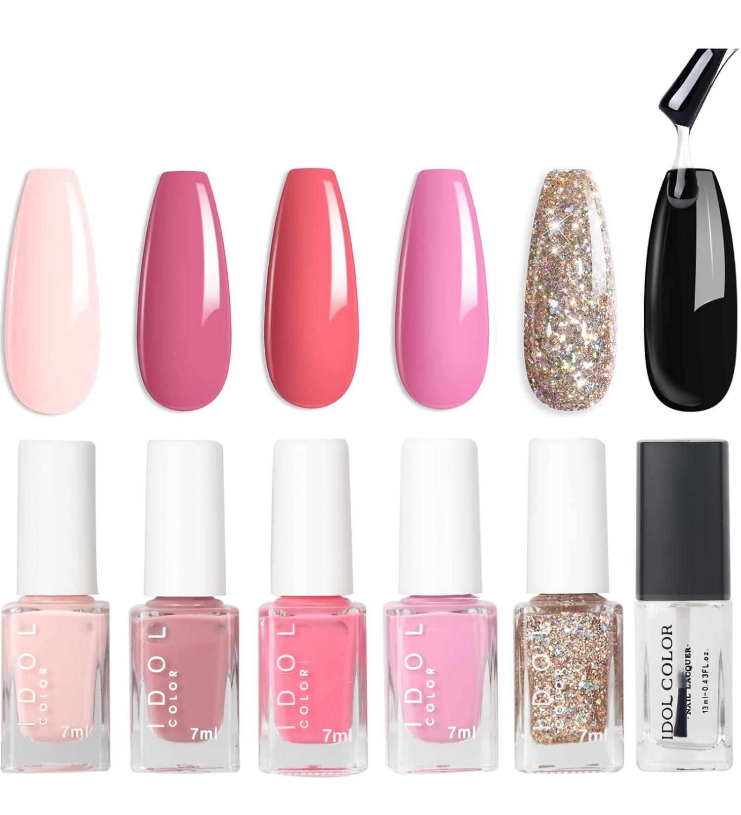 Pink Nail Polish Set - Glitter Pink Nail Varnish Sets - Quick Dry Nude Sparkle Nail Polishes - 5 Colors Long Lasting No Need UV Nail Polish Manicure Kit For Women Beauty Gift - Buy Online on GoSupps.com
