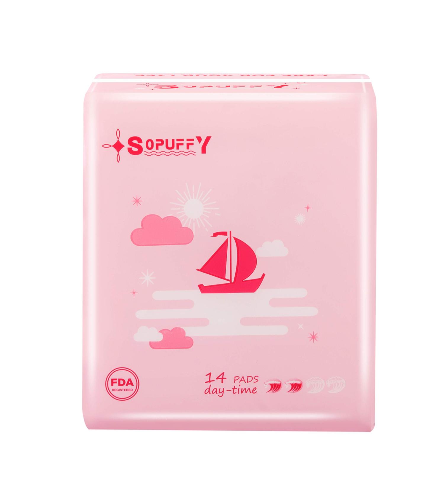 SOPUFFY Ultra Thin Period Pads with Wings, Regular Absorbency, Unscented - 14 Count Pack - Buy Online on GoSupps.com