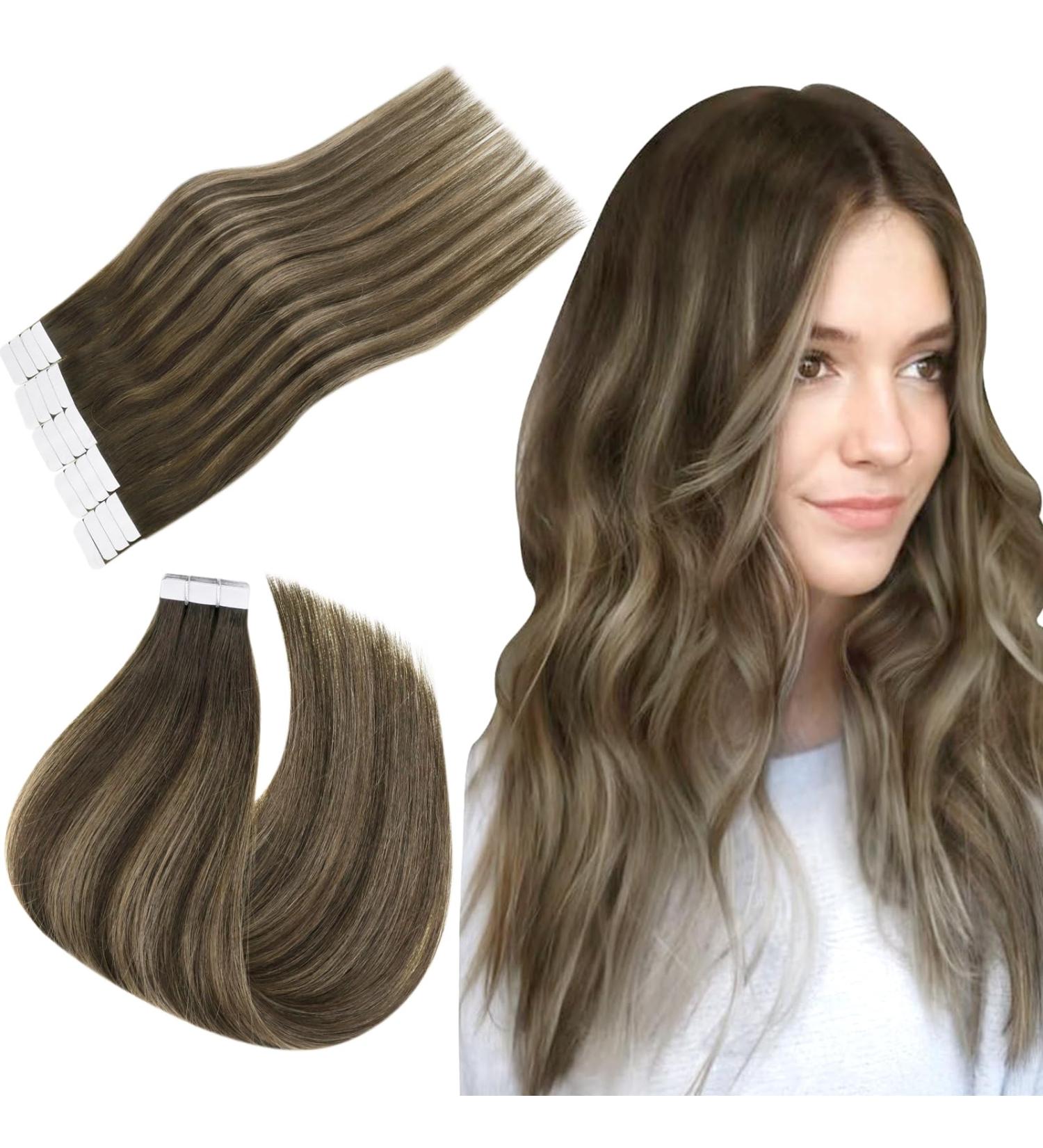 Easyouth Tape in Hair Extensions Brown Balayage 22 Inch 50g 20Pcs - Ombre Brown #2/8/2 - Invisible Real Human Hair Extensions - Buy Online on GoSupps.com