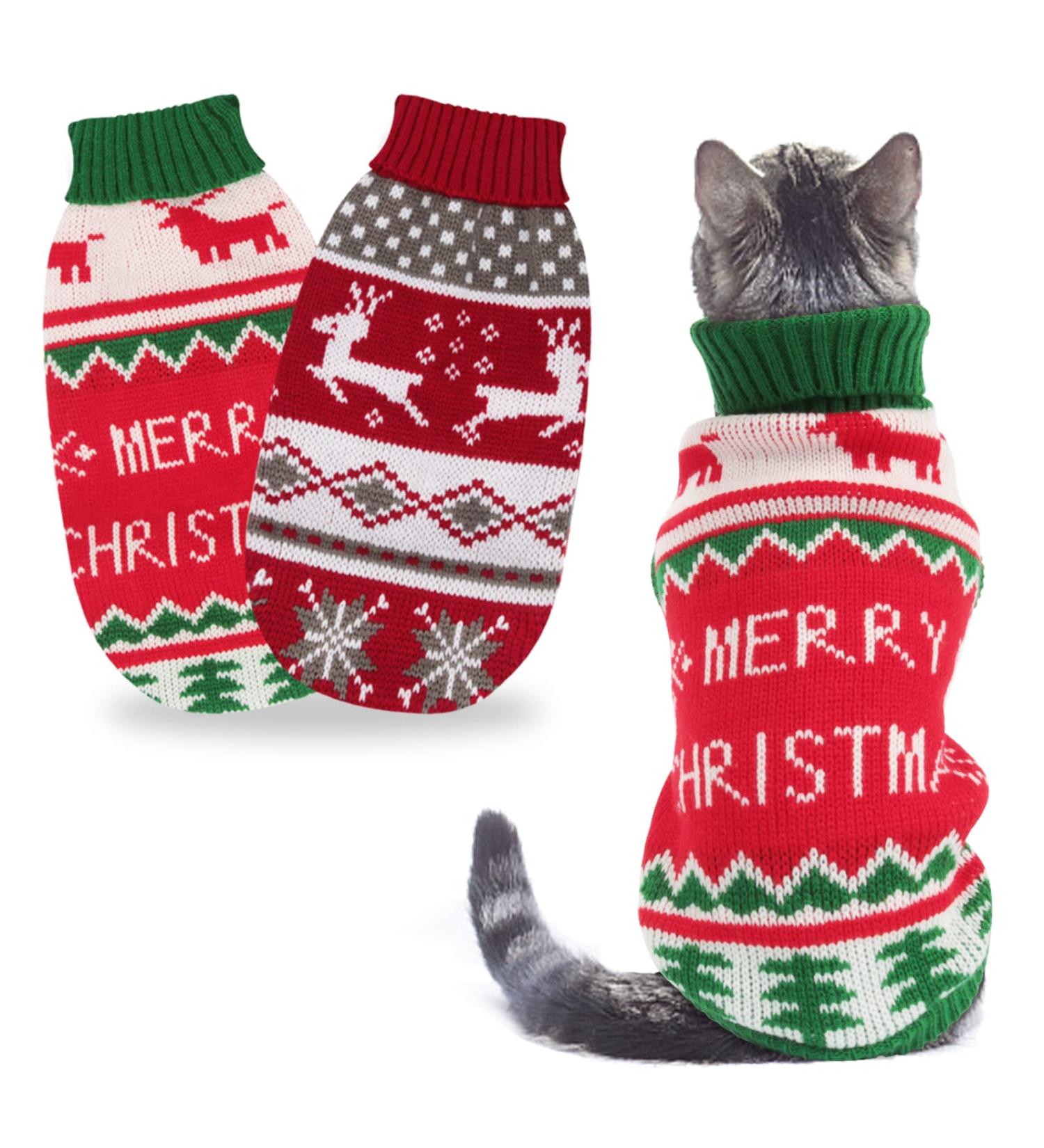 BWOGUE 2 Pack Cat and Dog Christmas Sweaters | Winter Knitwear for Kittys and Small Dogs - Buy Online on GoSupps.com