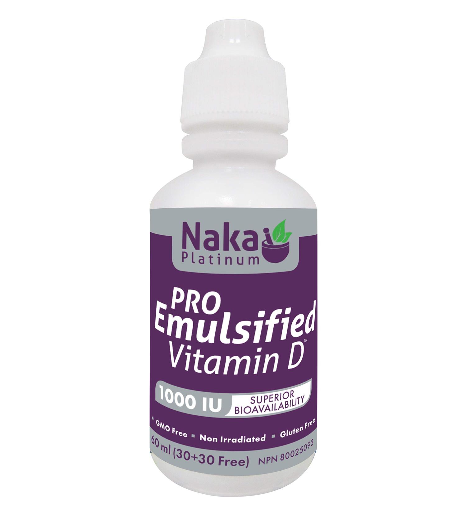 Naka Platinum PRO Emulsified Vitamin D - 60ml (30+30 Free) Superior Bioavailability 1 000 IU per Drop - Buy Online on GoSupps.com