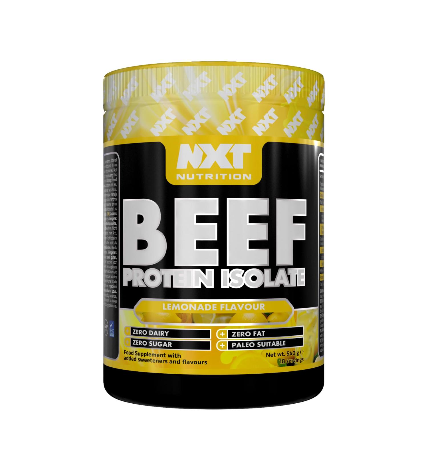 NXT Beef Protein Isolate 540g - High Protein Powder in Natural Amino Acids - Paleo Keto Friendly - Dairy and Gluten Free | 540g | Lemonade - Buy Online on GoSupps.com