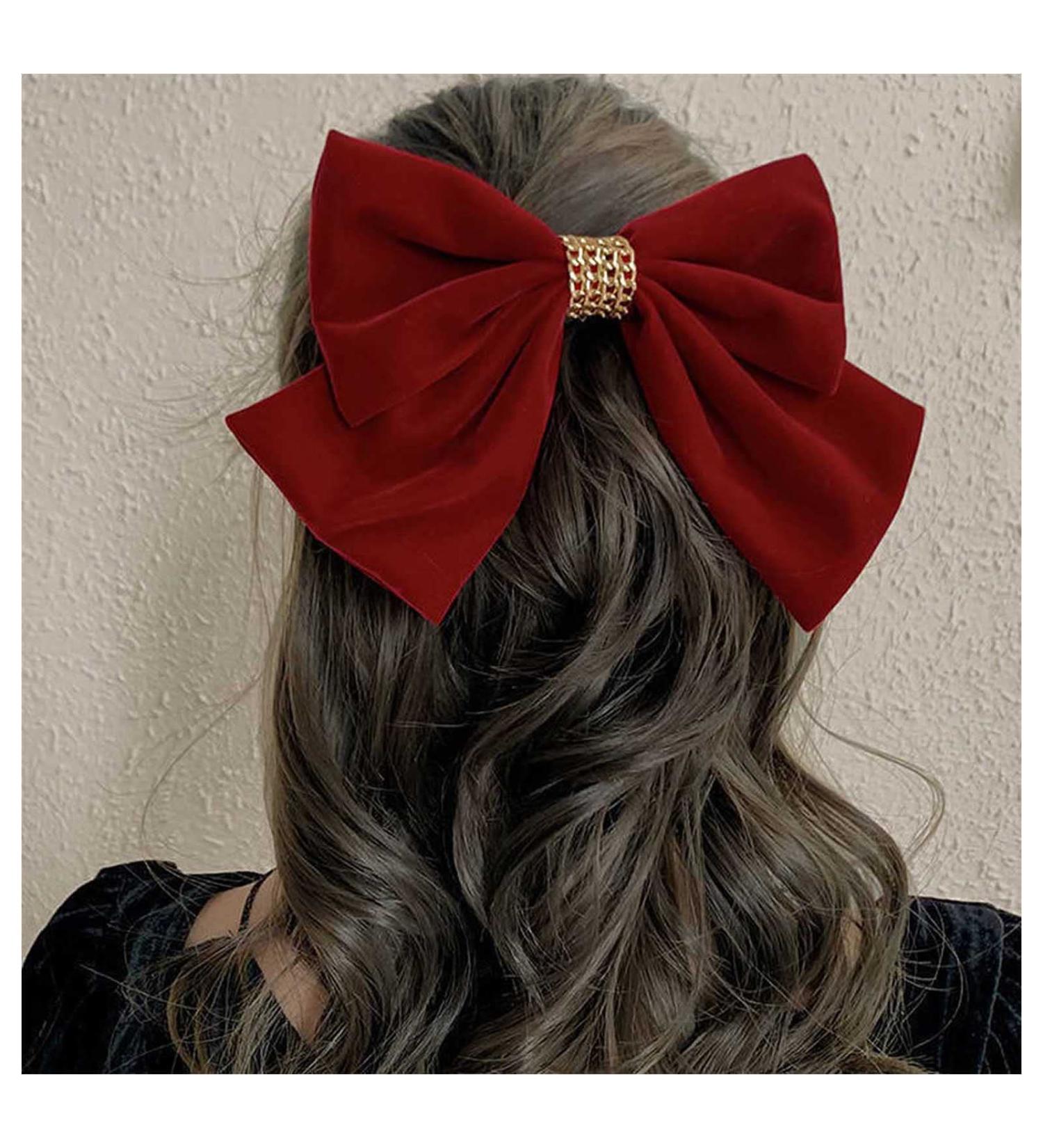 Atentuyi Vintage Large Red Bow Barrette Velvet Bow Hair Clip Silk Bow Hair Barrette Satin Ribbion Bow Clip Big Bow Headpiece Retro Bowknot Accessories for Women and Girls color 2 - Buy Online on GoSupps.com