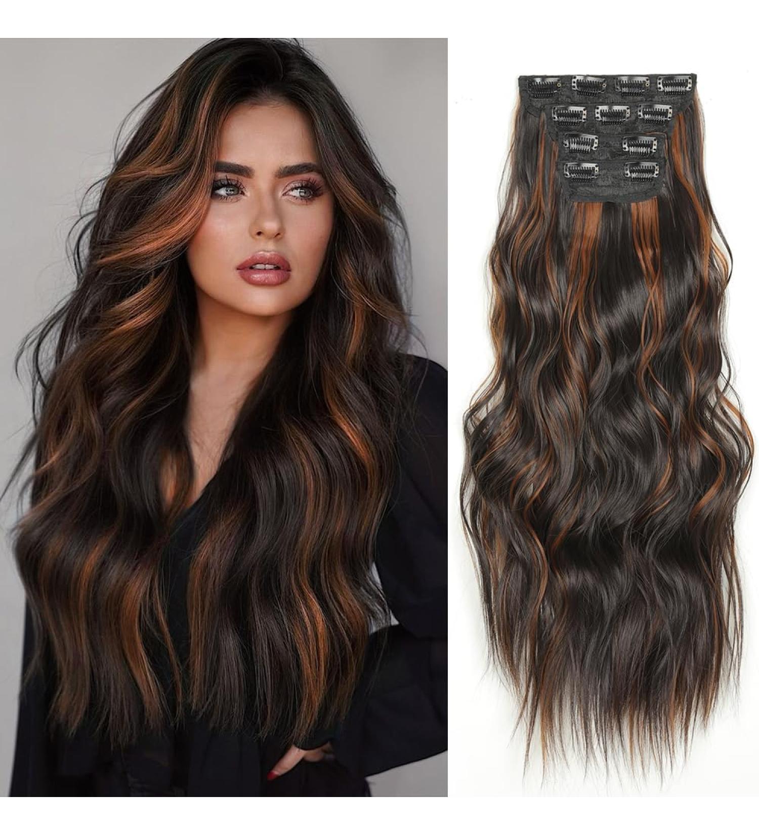 YDDM 20 Clip-In Wavy Hair Extensions - Natural Look Affordable Synthetic Hair 4pcs for Women (Color P4/30) - Buy Online on GoSupps.com