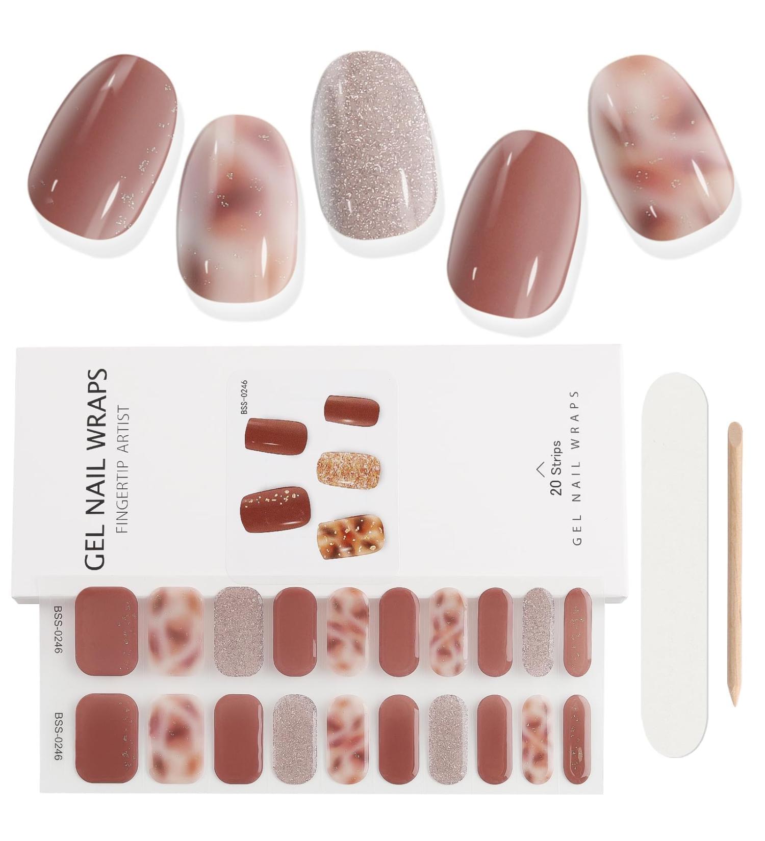 EBANKU 20 PCS Gel Nail Strips Nail Gel Polish Strips Full Wraps Adhesive Gel Nail Stickers with Nail File and Stick(UV/LED Lamp Required) (7) - Buy Online on GoSupps.com