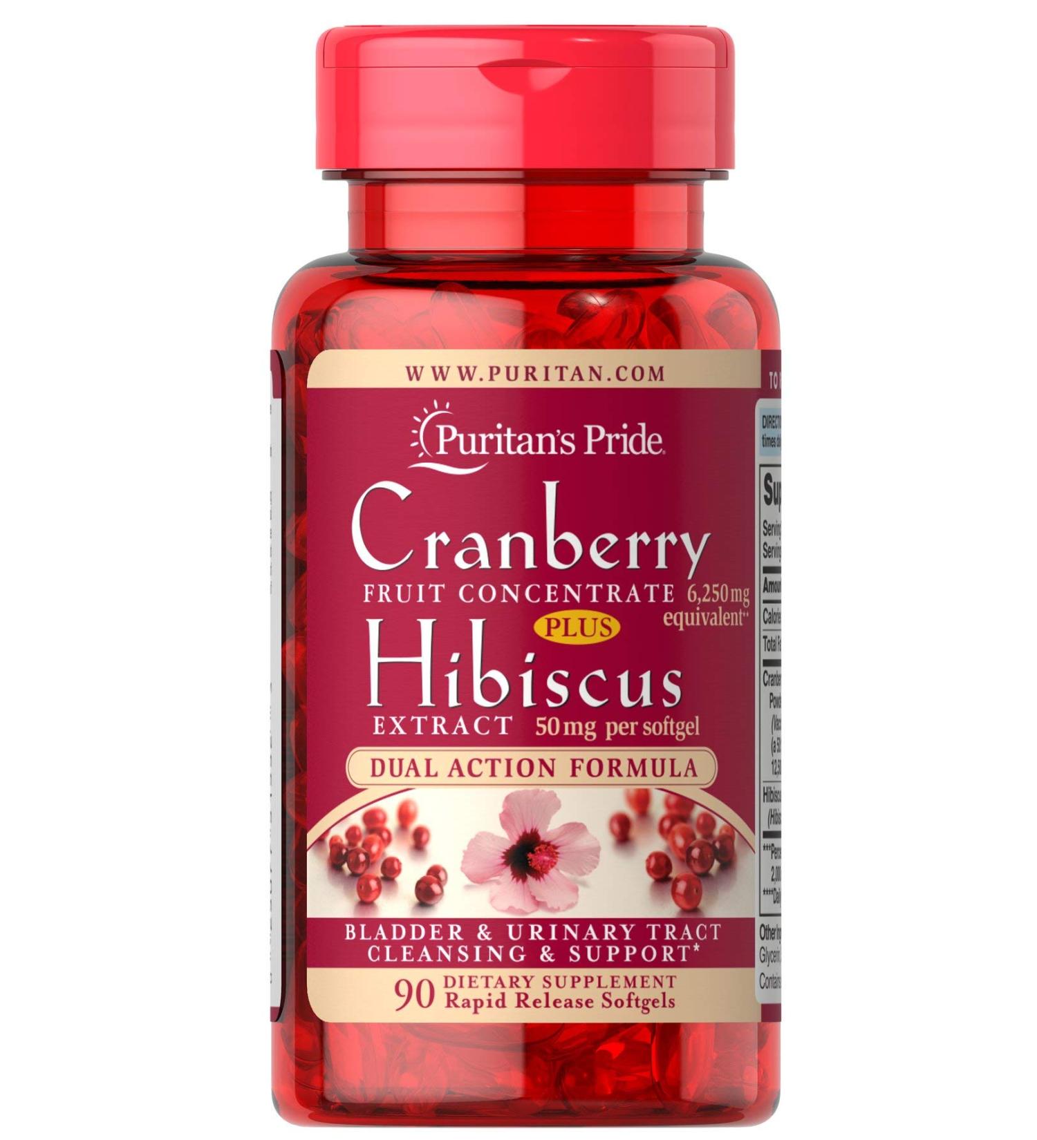 Puritan's Pride Cranberry Fruit Concentrate Plus Hibiscus Extract 6250 mg / 50 mg-90 Softgels