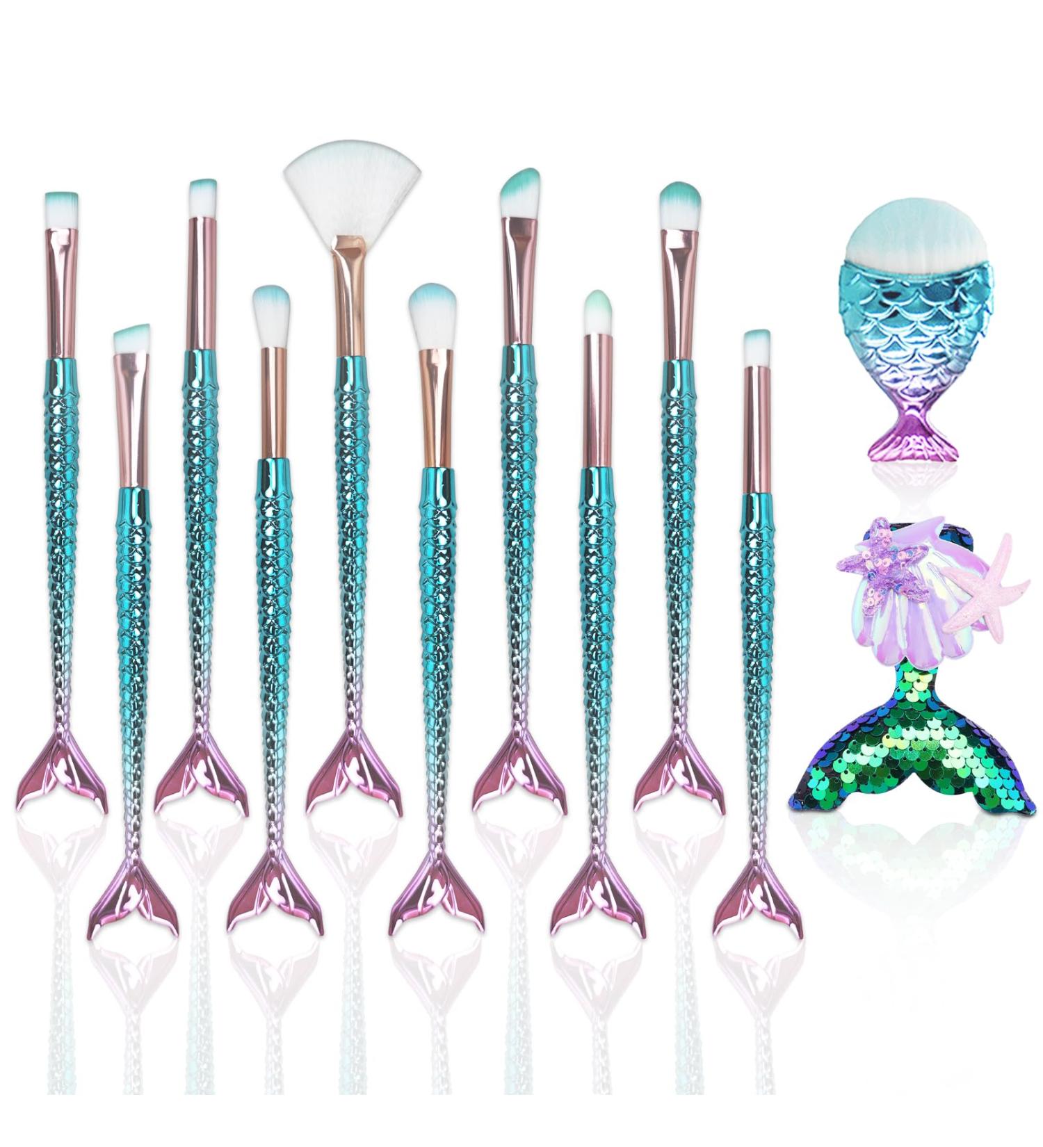 12 Pieces Makeup Brush Set with Mermaid Beauty Hair Clip Women Cosmetic Brush Set Foundation Powder Cream Eyebrow Eyeliner Blush Cosmetic Concealer Brush Children Girls Christmas Make Up - Buy Online on GoSupps.com
