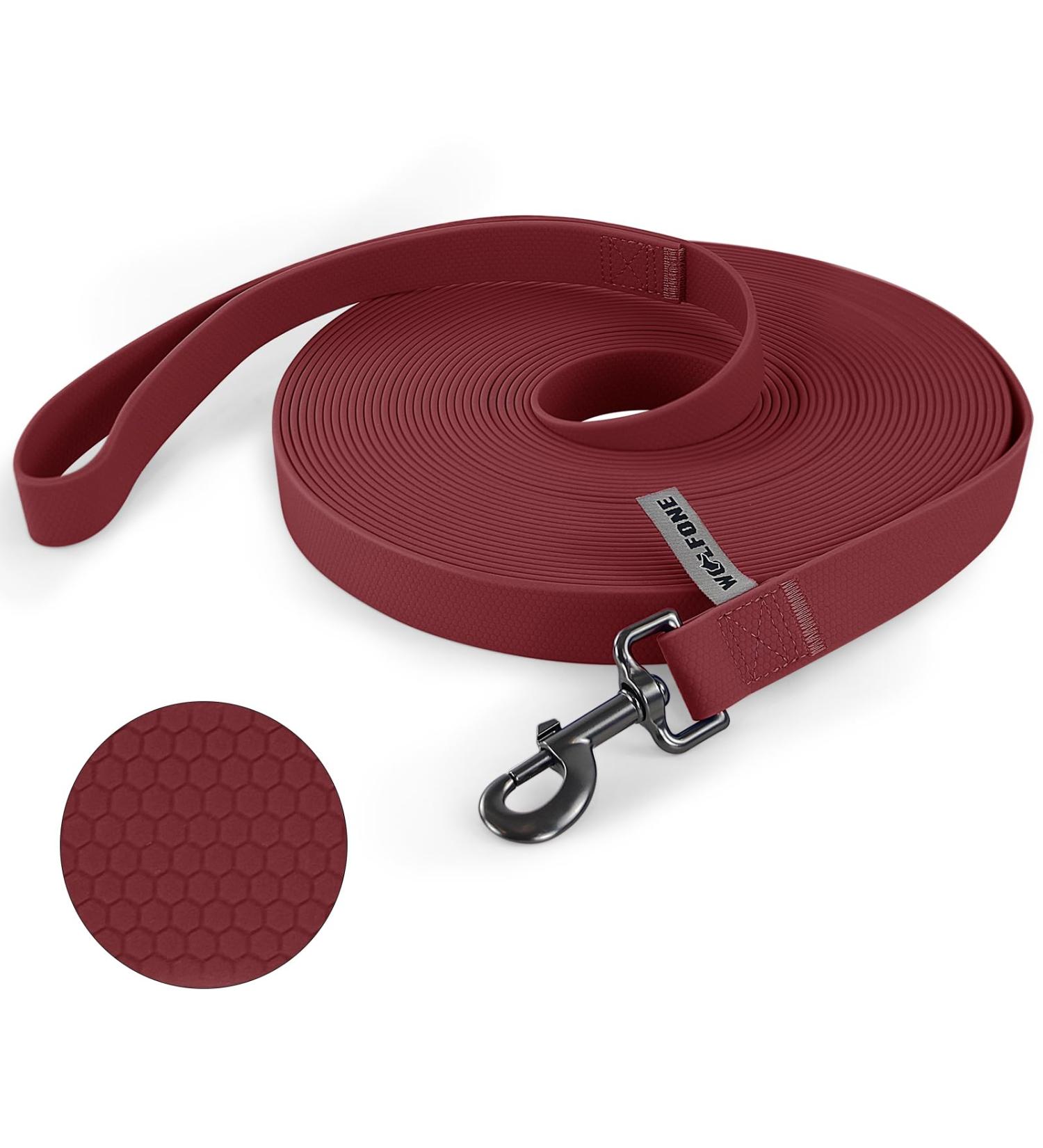 Wolfone 9m Waterproof Dog Leash - Heavy Duty Dark Red Recall Tow Line with Anti-Slip Handle for Outdoor Training - Buy Online on GoSupps.com