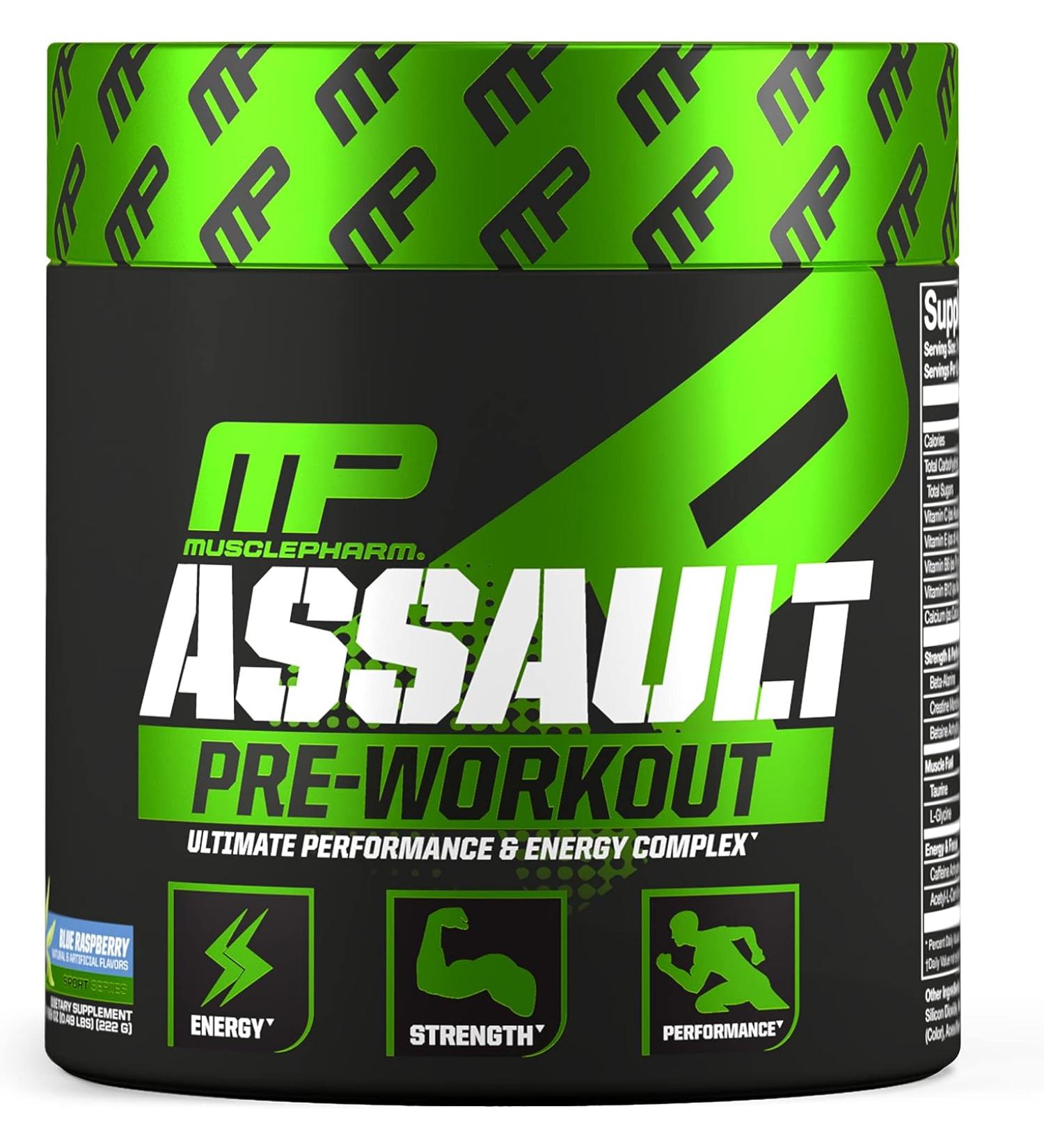 MusclePharm Assault Pre-Workout Powder - Energy  Focus  Strength & Endurance - Blue Raspberry - 30 Servings - Buy Online on GoSupps.com