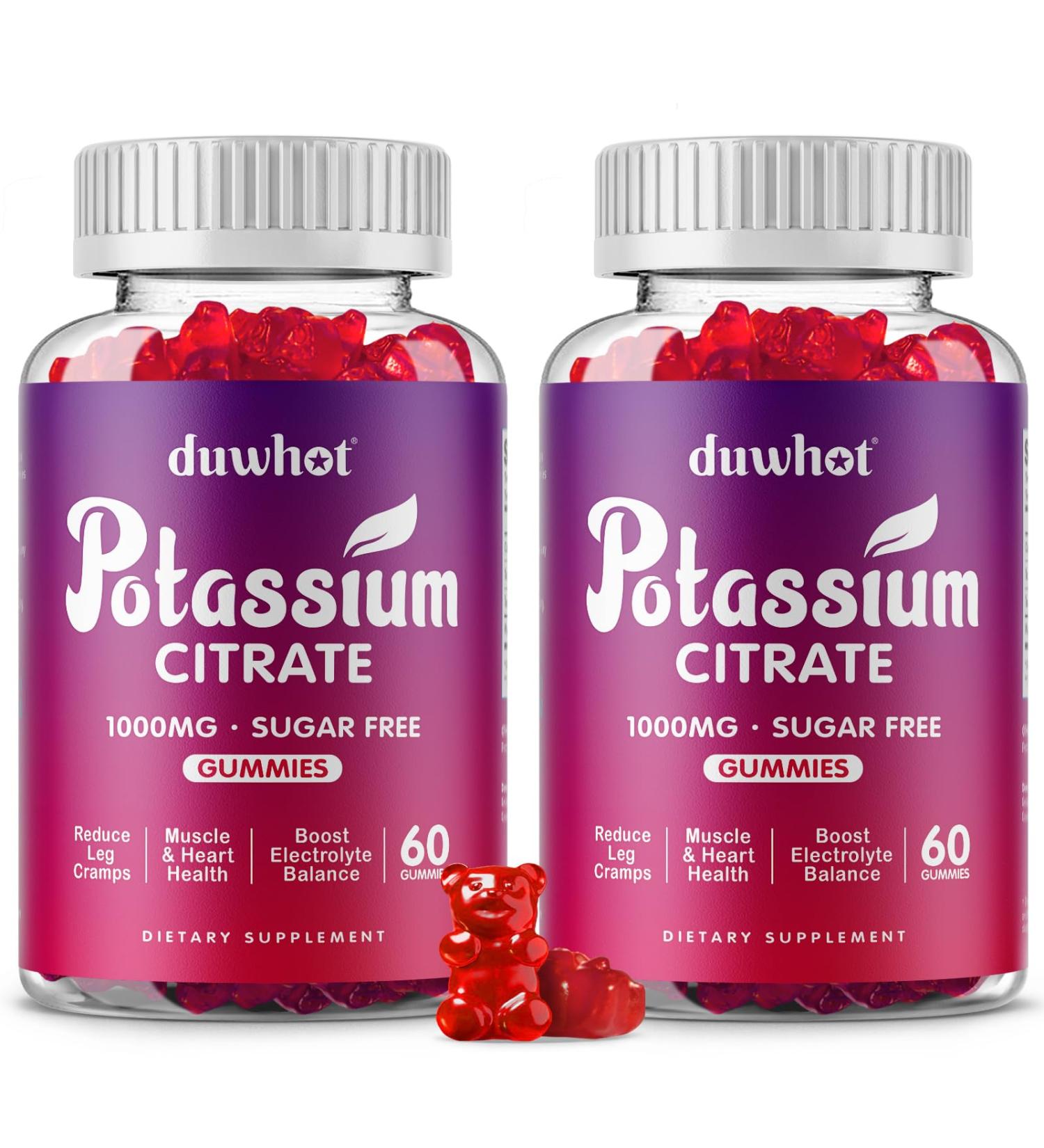 duwhot Potassium Citrate 1000mg Gummies Potassium Supplement for Adults Women & Men Support Leg Cramps & Muscle Health 120 Chewables - Buy Online on GoSupps.com