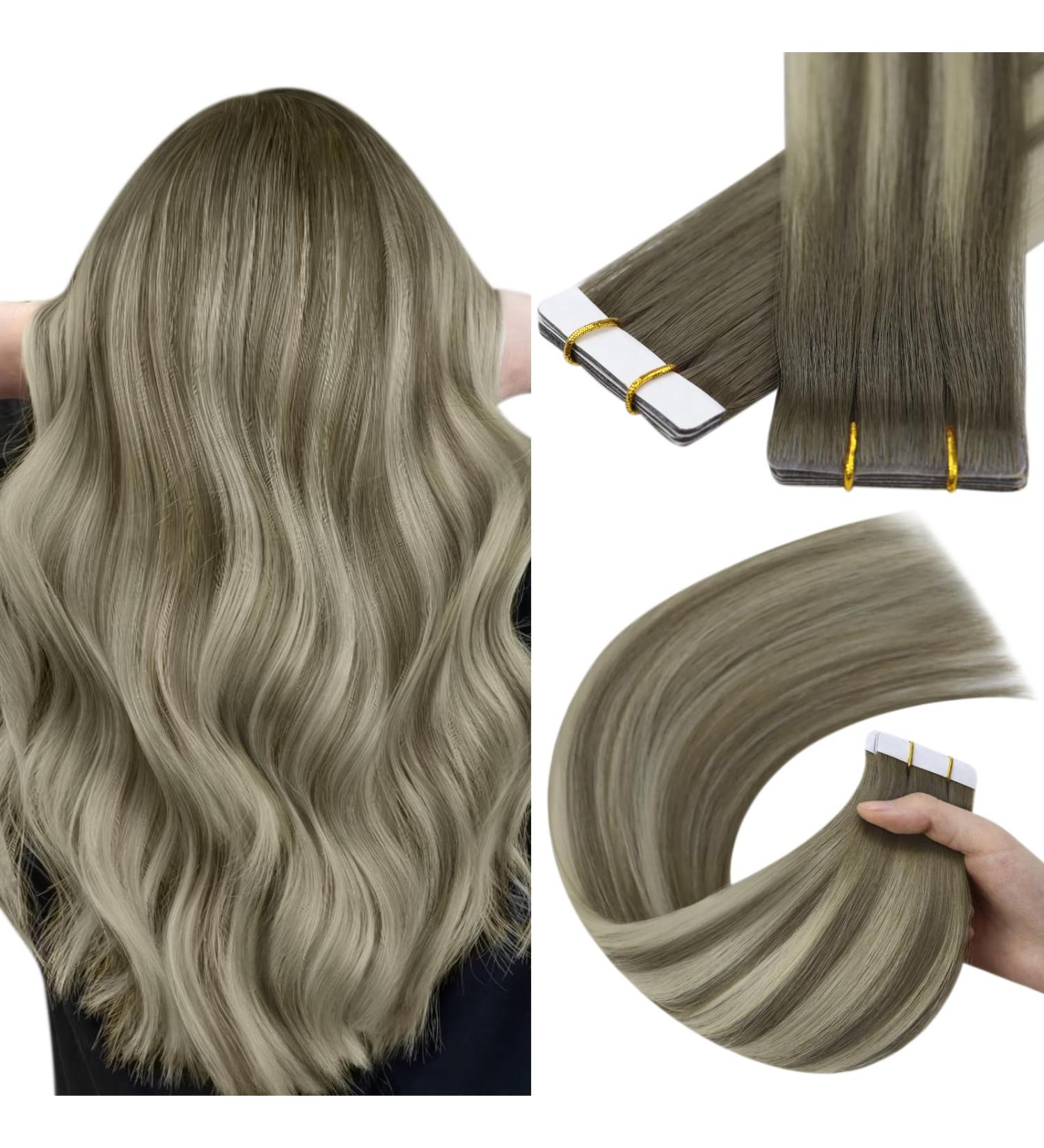 Youngsee Ombre Real Hair Tape Extensions - 40cm Light Ash Brown to Blonde - 5pcs 10g Virgin Skin Weft - Buy Online on GoSupps.com