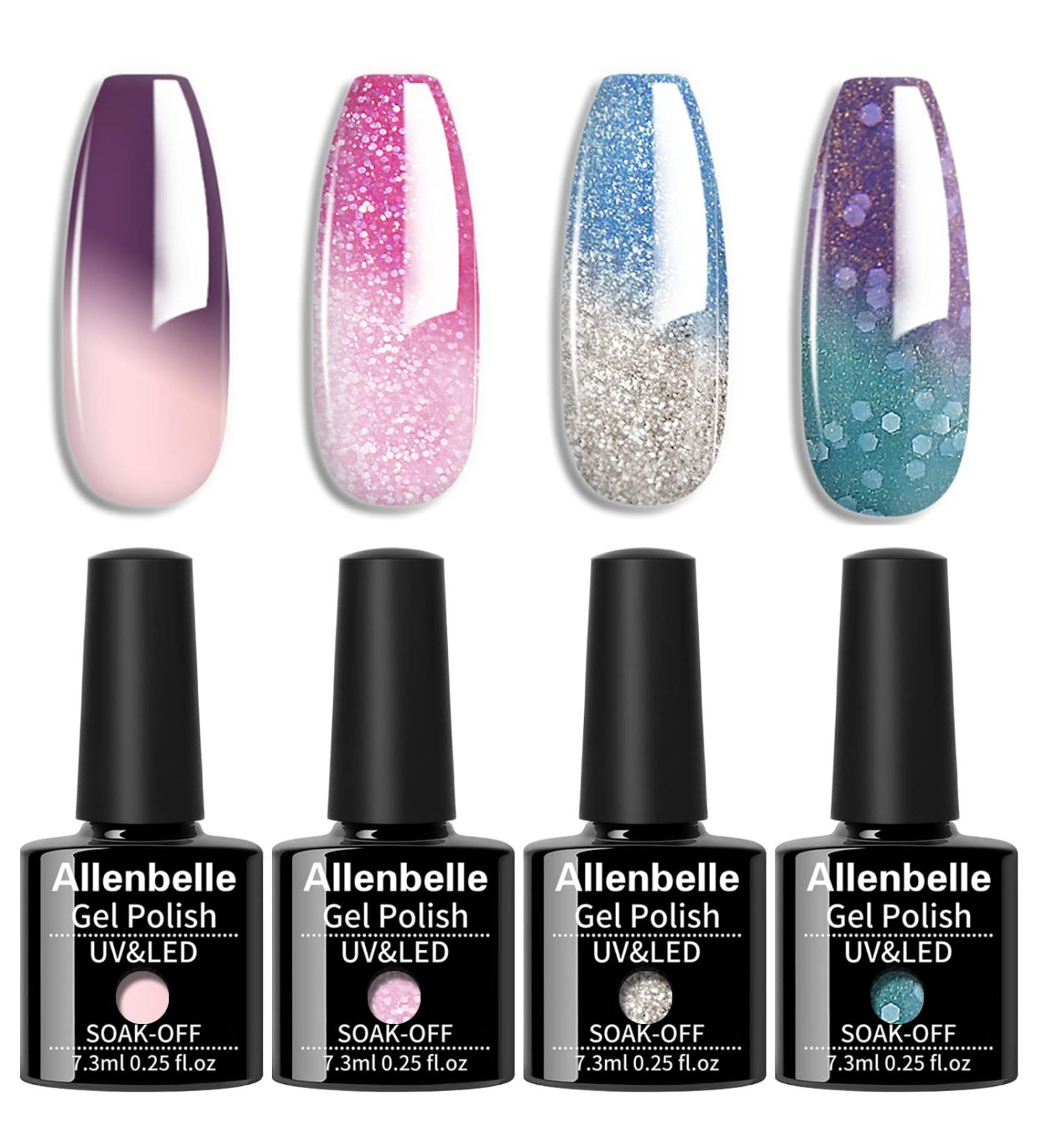 Allenbelle Colour Changing Gel Nail Polish Set - Mood Chameleon Soak Off UV LED Thermal Temperature Art Manicure Kit - Buy Online on GoSupps.com
