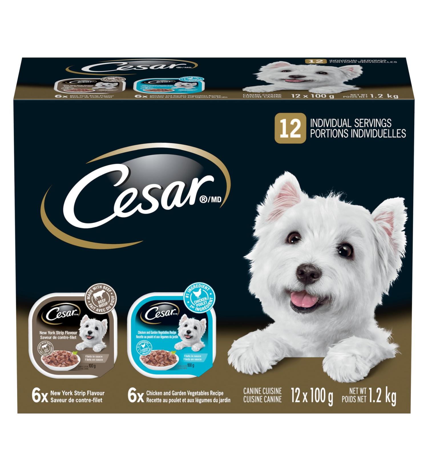 CESAR Filets in Sauce Wet Dog Food - 6 New York Strip Flavour and 6 Chicken & Garden Vegetable 12x100g NY Strip - Chicken & Vegetable 100 g (Pack of 12) - Buy Online on GoSupps.com