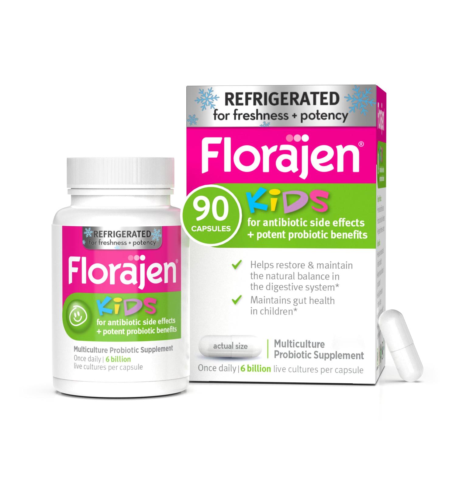 Florajen Kids Probiotic 6 Billion CFUs Refrigerated Probiotics for Kids Multi Culture Probiotic Supplement Relieves Occasional Gas Bloating & Constipation Supports Gut Health 30 Ct (3 Pack) - Buy Online on GoSupps.com