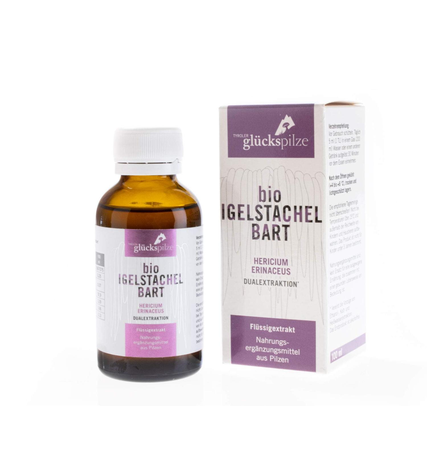 Gl ckspilze Bio Hericium Highly Concentrated Liquid Extract - Double Glycerin Based Extract - High Dosed Alcohol Free - 100ml - Lions Mane Lions Mane Hedgehog Beard Mushroom Extract