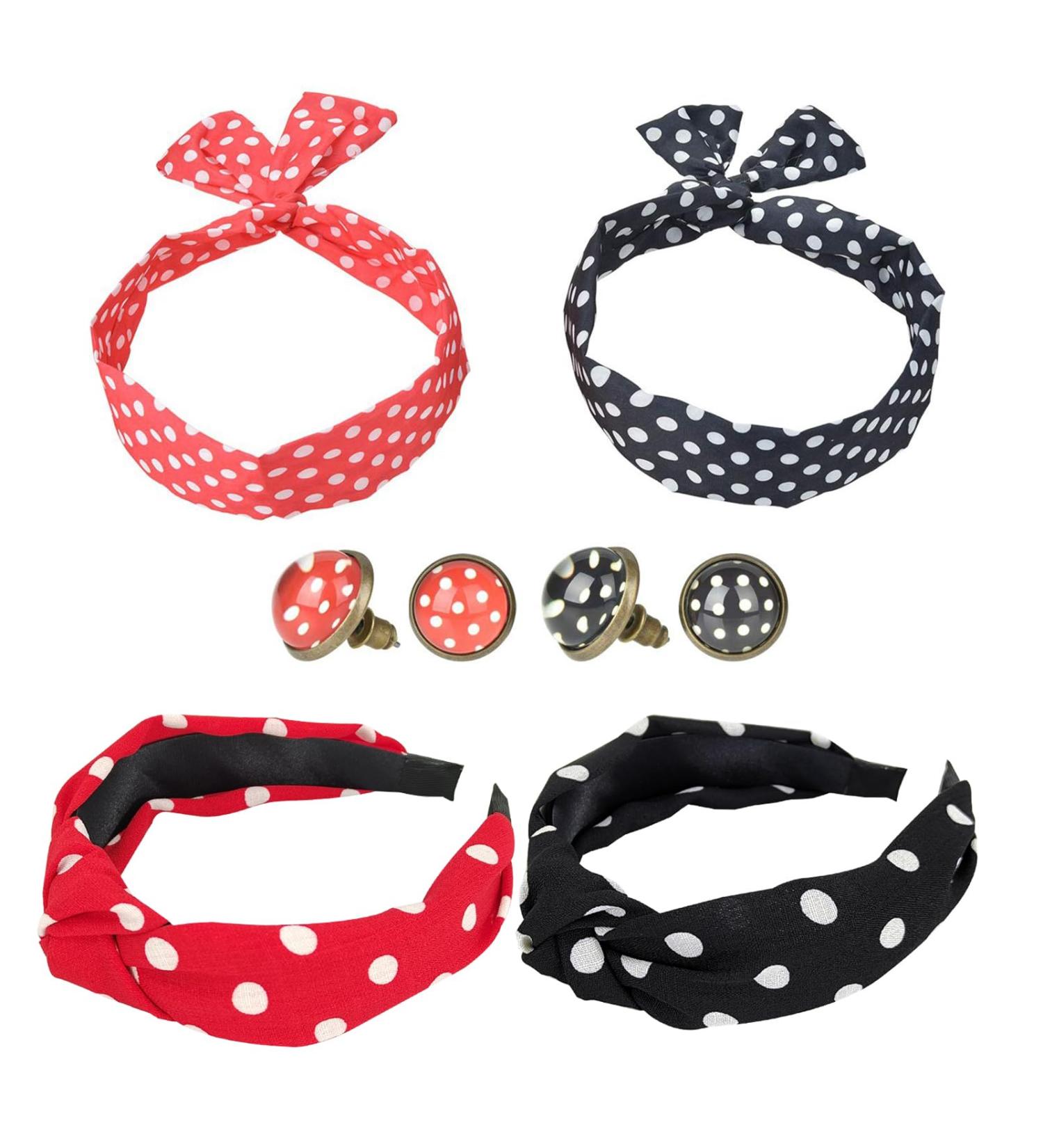 Cute Polka Dot Knote-Headband & Women's Earrings Set - Twisted Hair Bands (Pack of 6) - Stylish Accessories for Girls & Women - Buy Online on GoSupps.com