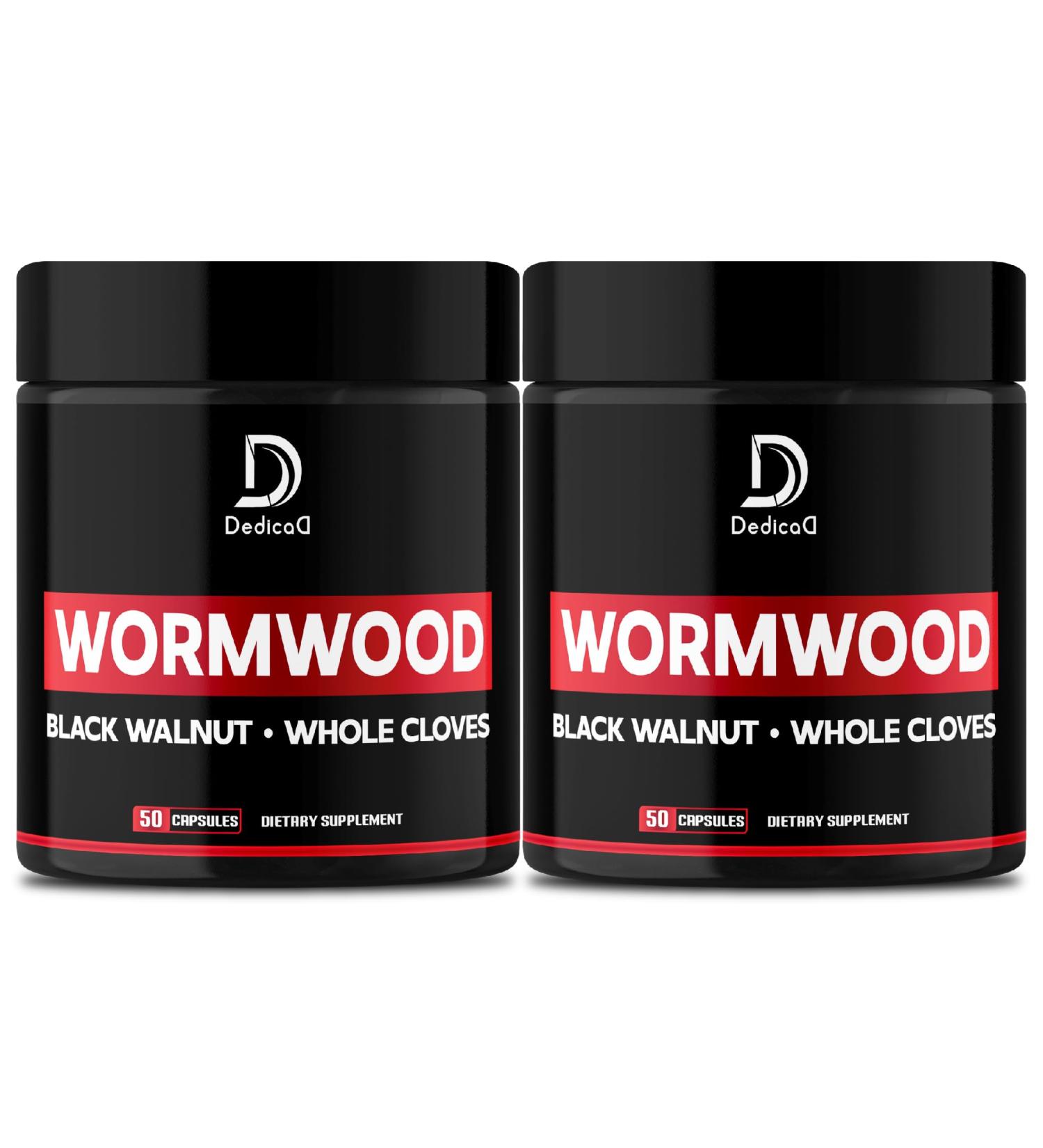 DEDICAD Wormwood Capsules - 12 Herbs Blended Black Walnut, Cloves, Ginger, Turmeric, Cinnamon, Apple, Quassia - 2 Packs 50 Capsules - Buy Online on GoSupps.com