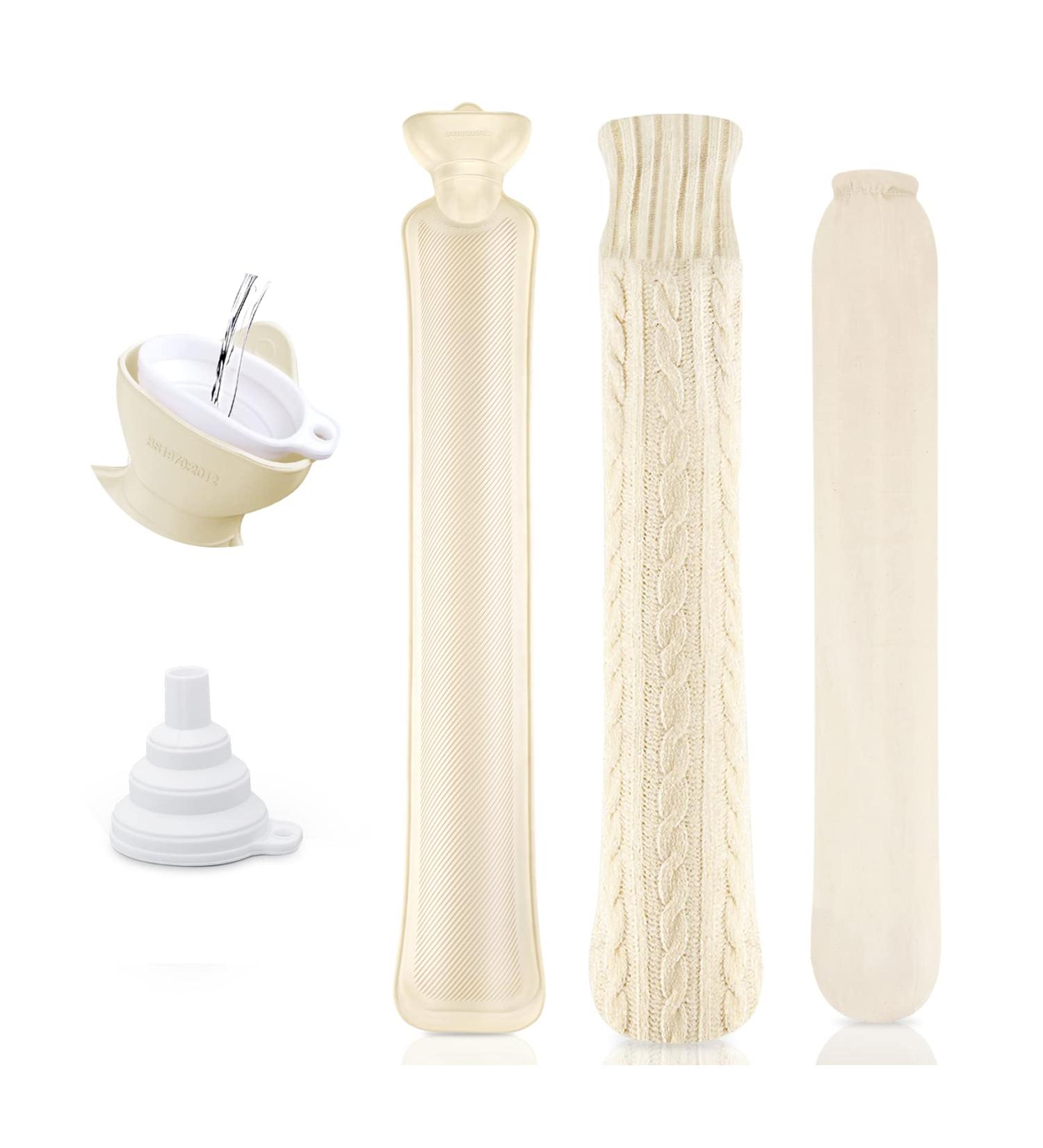 HomeWit 2L Long Hot Water Bottle - Super Soft Chenille Cover & Cotton Cover - Ideal Neck Heat Therapy - Champagne Color - Buy Online on GoSupps.com