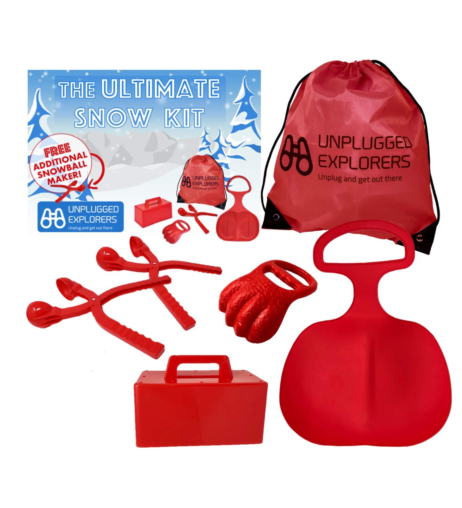 Unplugged Explorers 6 pc. Ultimate Snow Toys Kit - Winter Sports Set with Sled, Snow Brick Maker, Digger, Mold, and 2 Snowball Makers - Oversized Storage Box Included - Buy Online on GoSupps.com