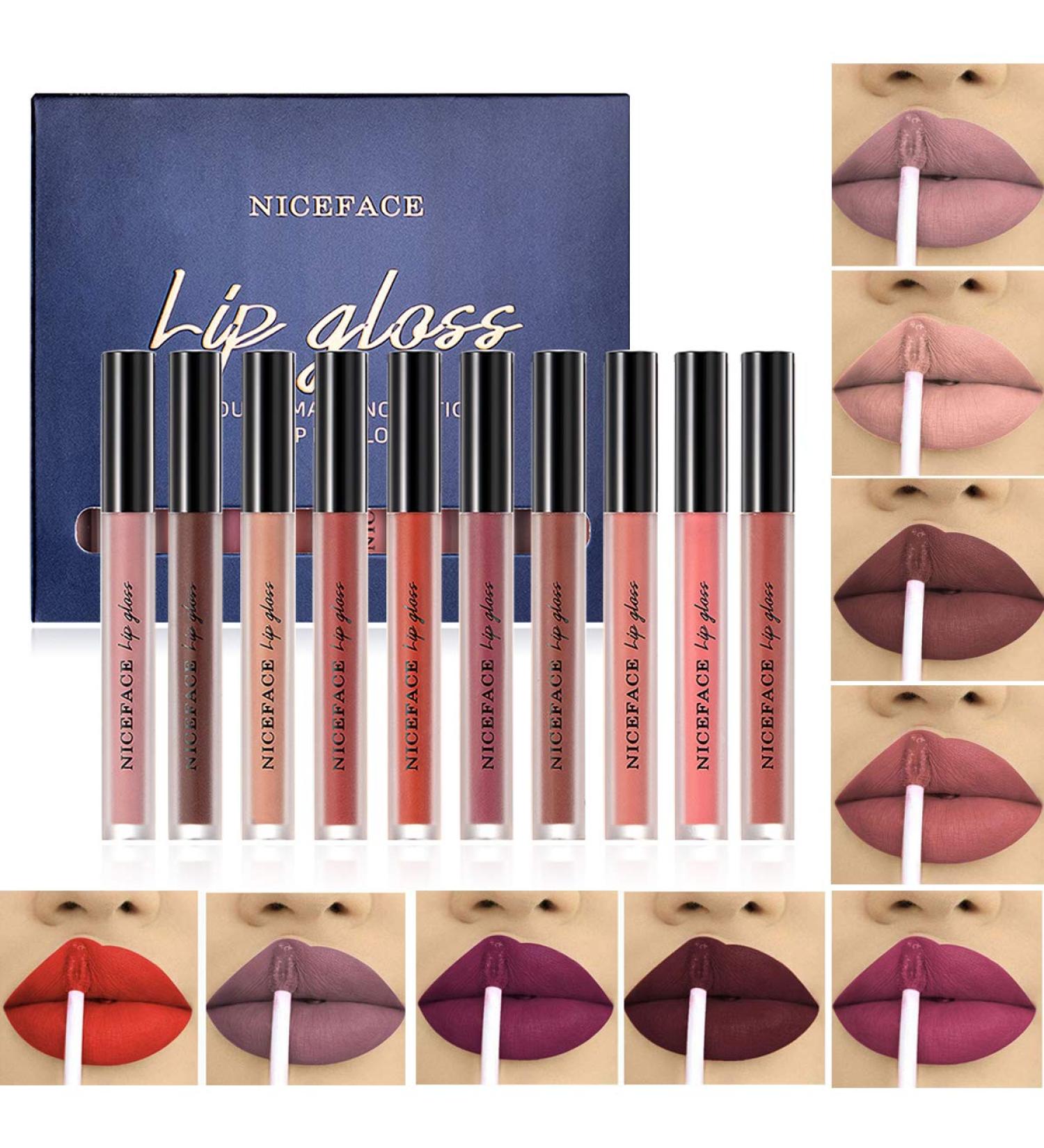 10Pcs Velvet Matte Liquid Lipstick Set - Waterproof & Long Lasting Non-Stick Cup - Professional Lip Makeup Gift Kit for Women - Buy Online on GoSupps.com