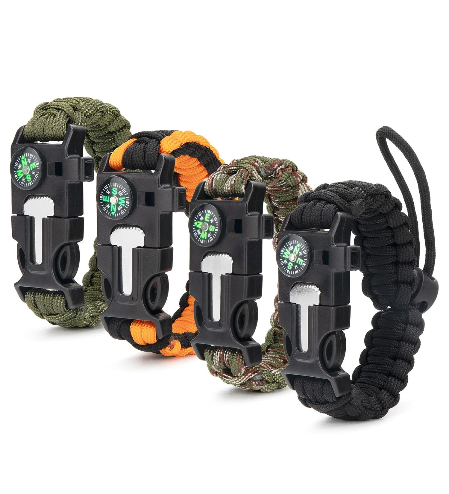 CEUAO 4-Set Survival Bracelet - 5 in 1 Outdoor Survival Kit for Men | Paracord Survival Bracelet with Pipe Flint & Compass | Perfect for Outdoor Activities - Buy Online on GoSupps.com