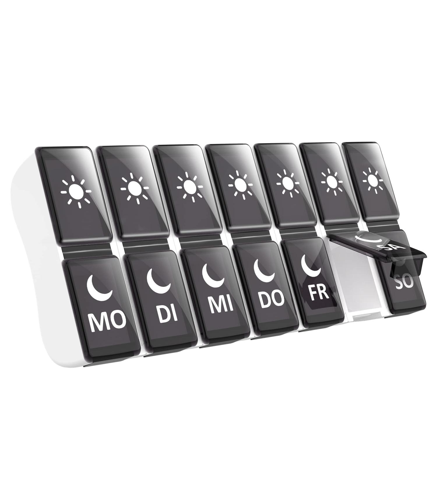 DOHIMGIO 7-Day Pill Box with 14 Removable Compartments Small Morning & Evening Medication Organizer (Black) | International Shipping Available - Buy Online on GoSupps.com