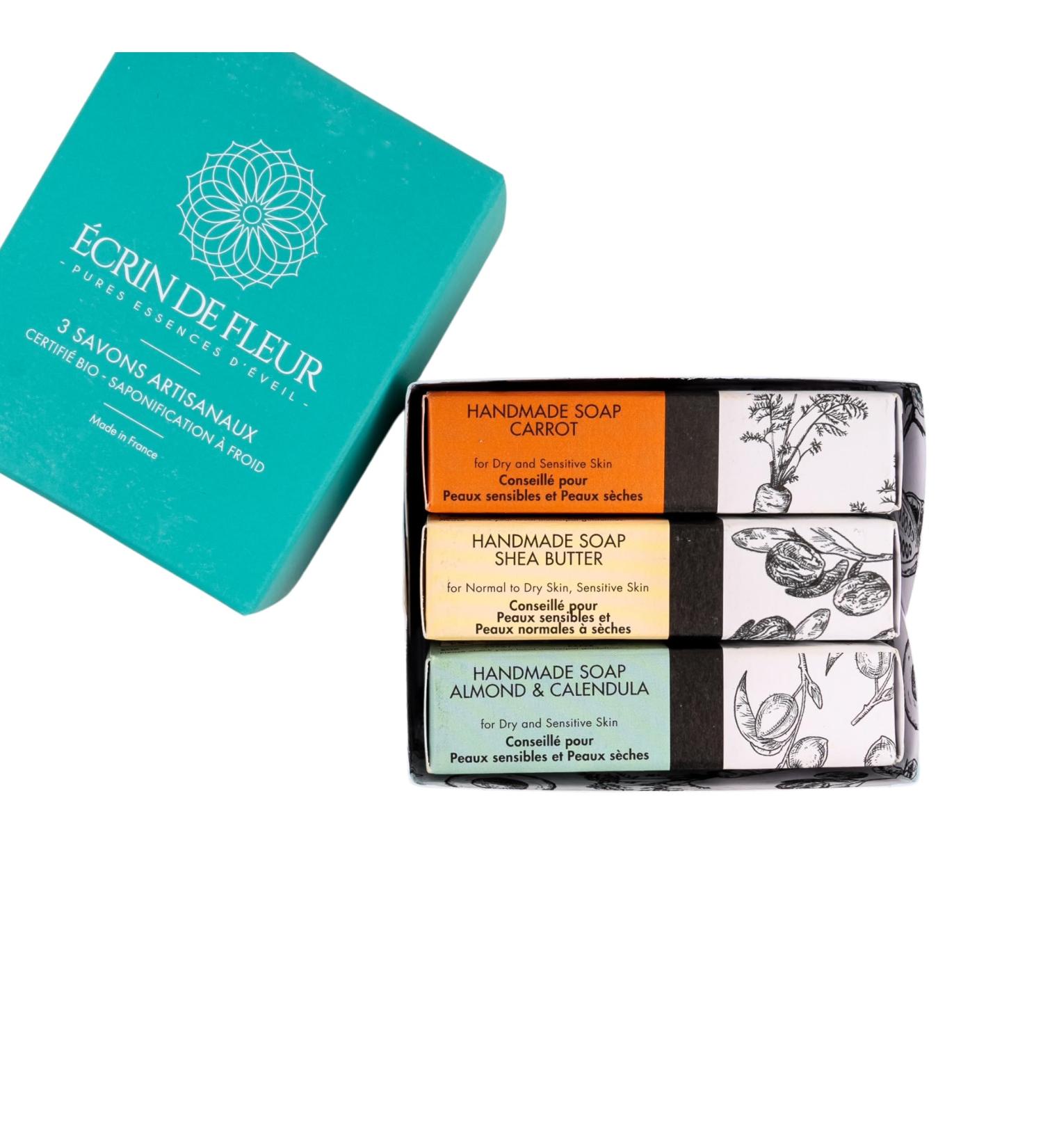  CRIN DE FLEUR Set of 3 Organic Soaps - Shea Almond Chocolate - Superfat Artisanal Cold Saponified No Essential Oils Certified Organic by Ecocert - Buy Online on GoSupps.com