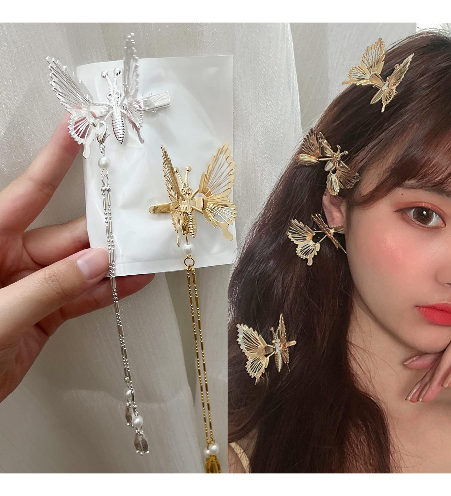 3D Butterfly Hair Clips 2 Pack - Gold & Silver Metal Non-Slip Hair Accessories for Women - Cute Butterfly Hair Styling Decoration - Buy Online on GoSupps.com