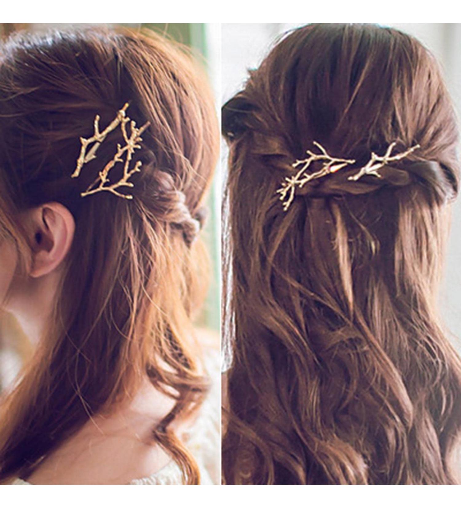 Wendalern Boho Antlers Hair Clip Barrette Christmas Hair Cilps Bobby Pins Gold Antlers Hair Clip Branch Leaves Hairclip Decorative Hair Accessory for Women and Girls - Buy Online on GoSupps.com