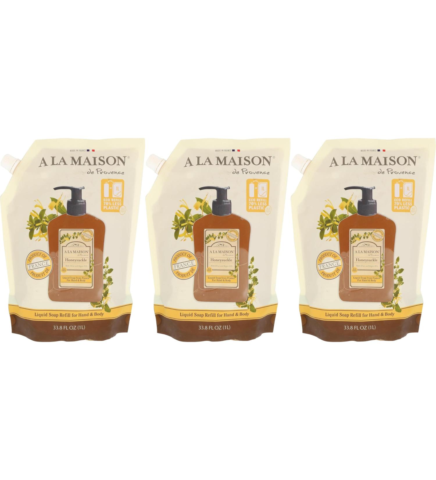 A LA MAISON Honeysuckle Natural Hand Wash Made with Essential Oils - Biodegradable Plant-Based Vegan Cruelty-Free 33.8 Fl Oz 3 Pack