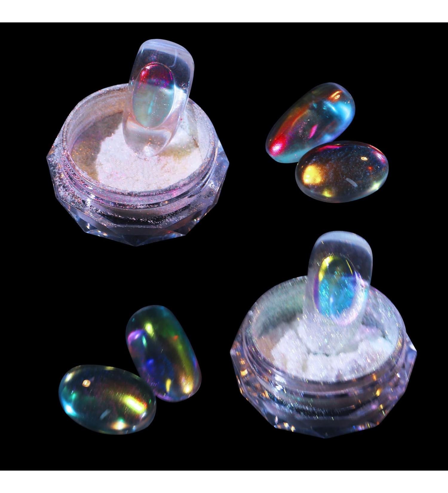 Buy 2 Jar Nail Powder Set Aurora & Mermaid Dazzling Glitter for DIY Nail Art | Glazed Donut Mirror Effect Powder & Sponge Stick - International Shipping - Buy Online on GoSupps.com
