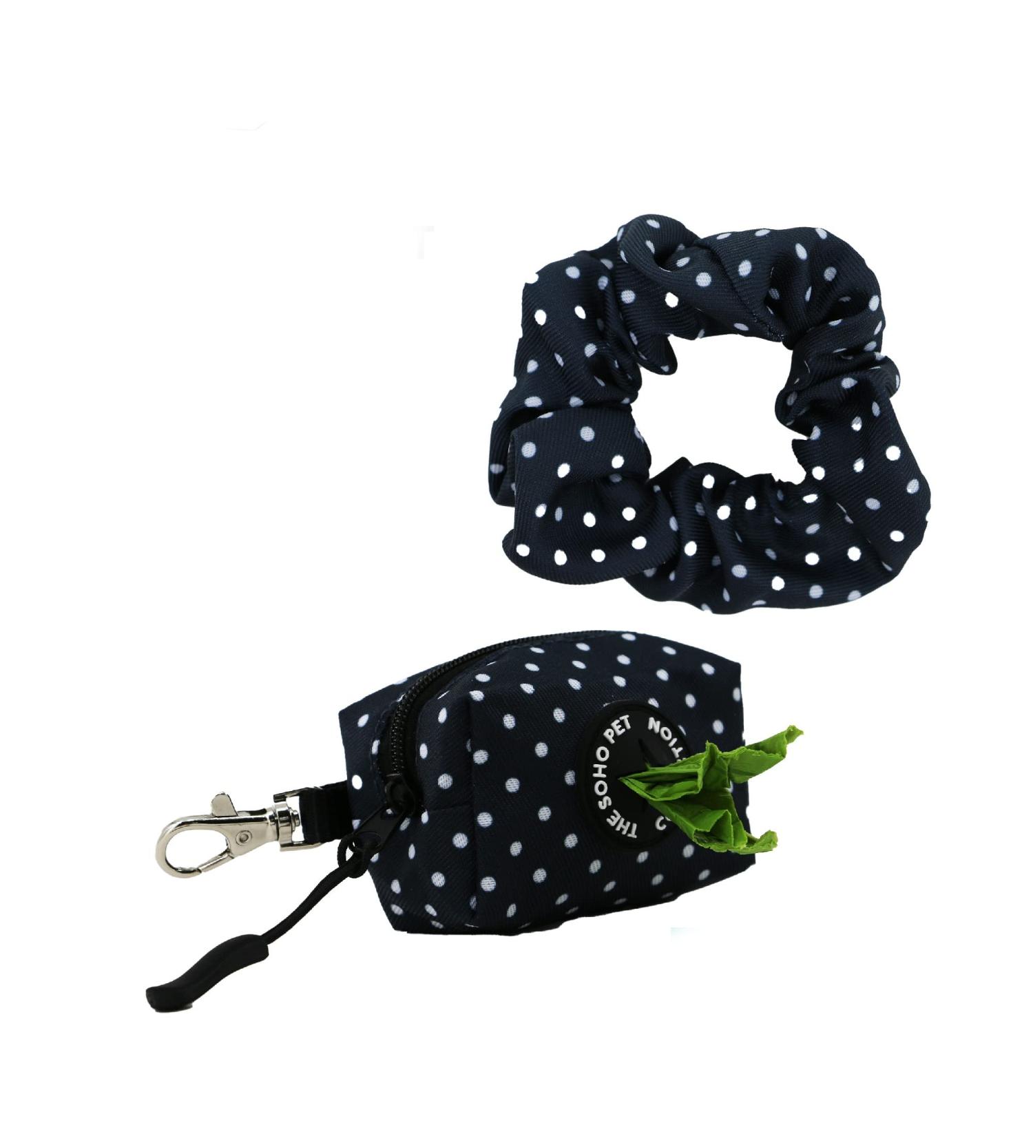 Ancol Polka Patterned Dog Poop Bag and Scrunchie Set Durable Lightweight Stylish Cute Matching Sturdy Zip Waste Bag Dispenser Pet Puppy Accessories