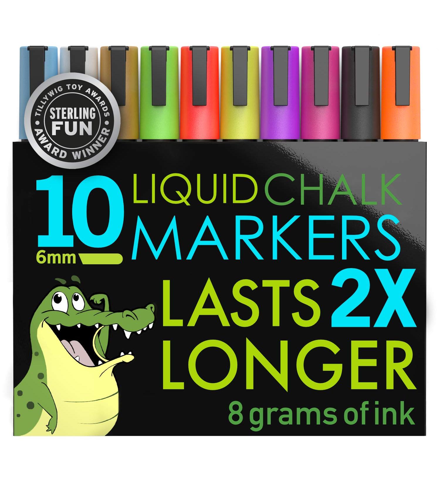 Crafty Croc Liquid Chalk Markers - 10 Pack Neon Chalk Pens for Nonporous Surfaces - Buy Online on GoSupps.com