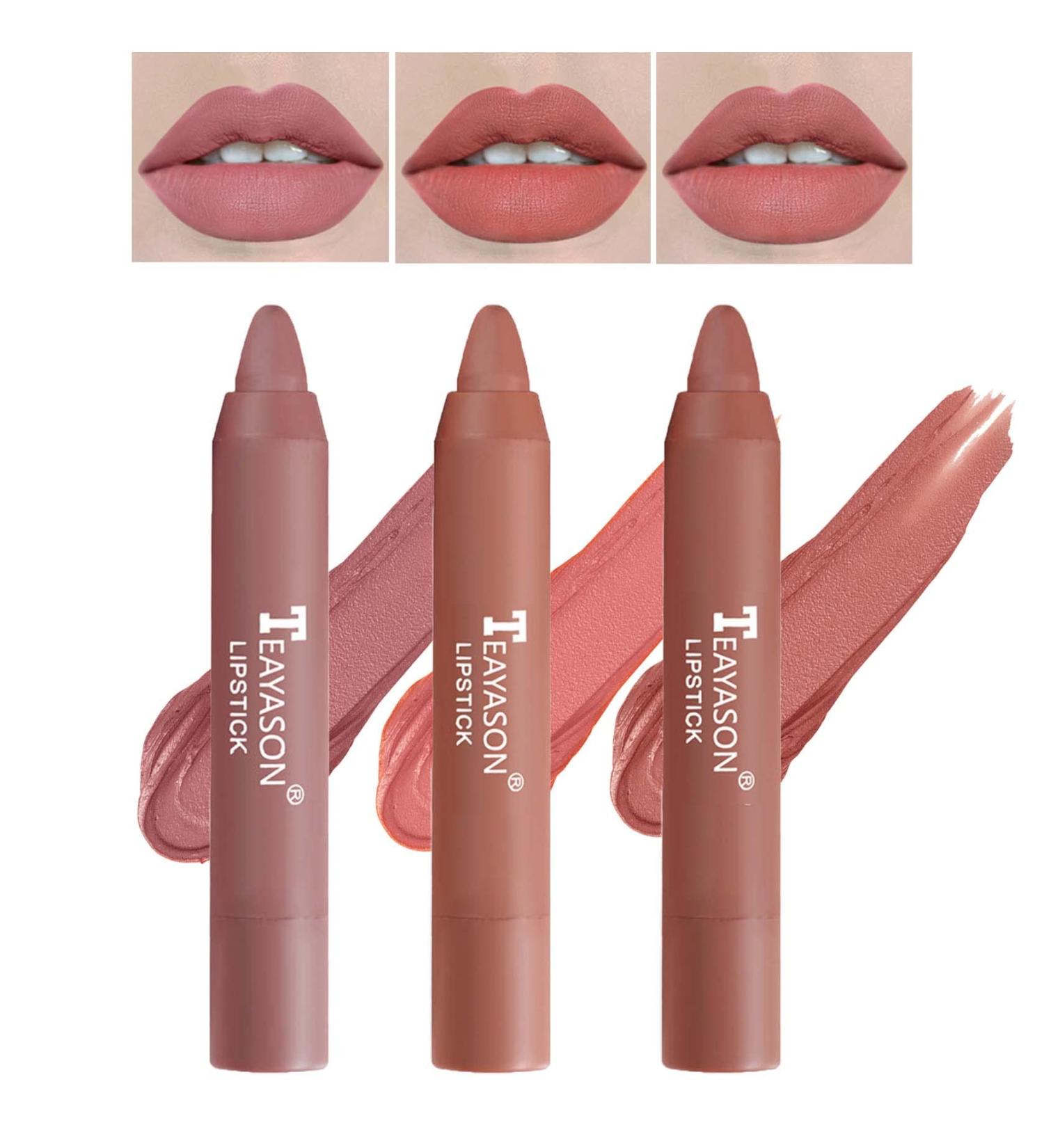 Matte Nude Lipstick Set - 3 Pcs Lip Crayon for Women | Long Lasting & Waterproof Lip Makeup - Buy Online on GoSupps.com