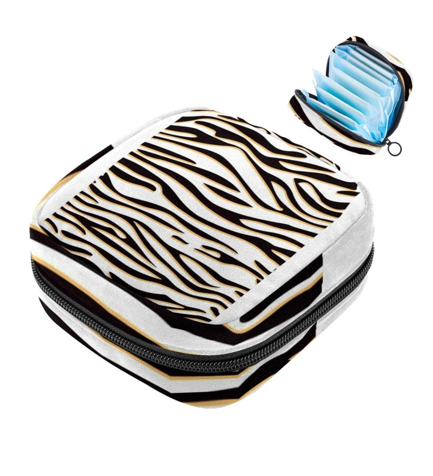 Stylish Zebra Print Menstruation Pad Bag with Zipper - Women's Tampon & Napkin Organizer - Buy Online on GoSupps.com