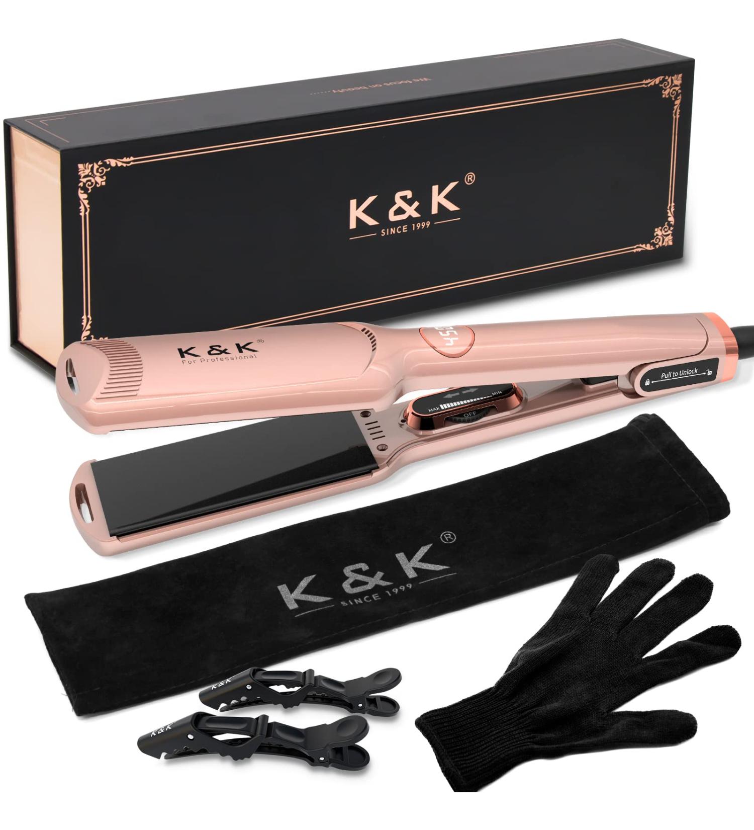 K&K Professional 1.5 Inch Flat Iron Hair Straightener - Titanium Ceramic, Fast Heating, Auto-Off, Rose Gold - Buy Online on GoSupps.com