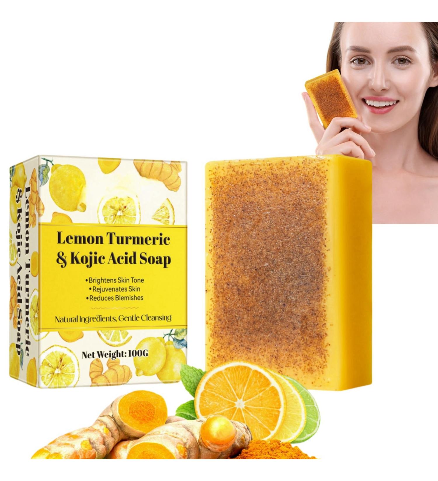 Kojic Acid Soap Turmeric Soap Bar Lemon Turmeric Kojic Acid Soap Bar for Acne Fine Lines Kojic Acid Soap Original for Deep Cleansing Turmeric Brightening Soap Smooth Skin Dark Spot Corrector Remover - Buy Online on GoSupps.com