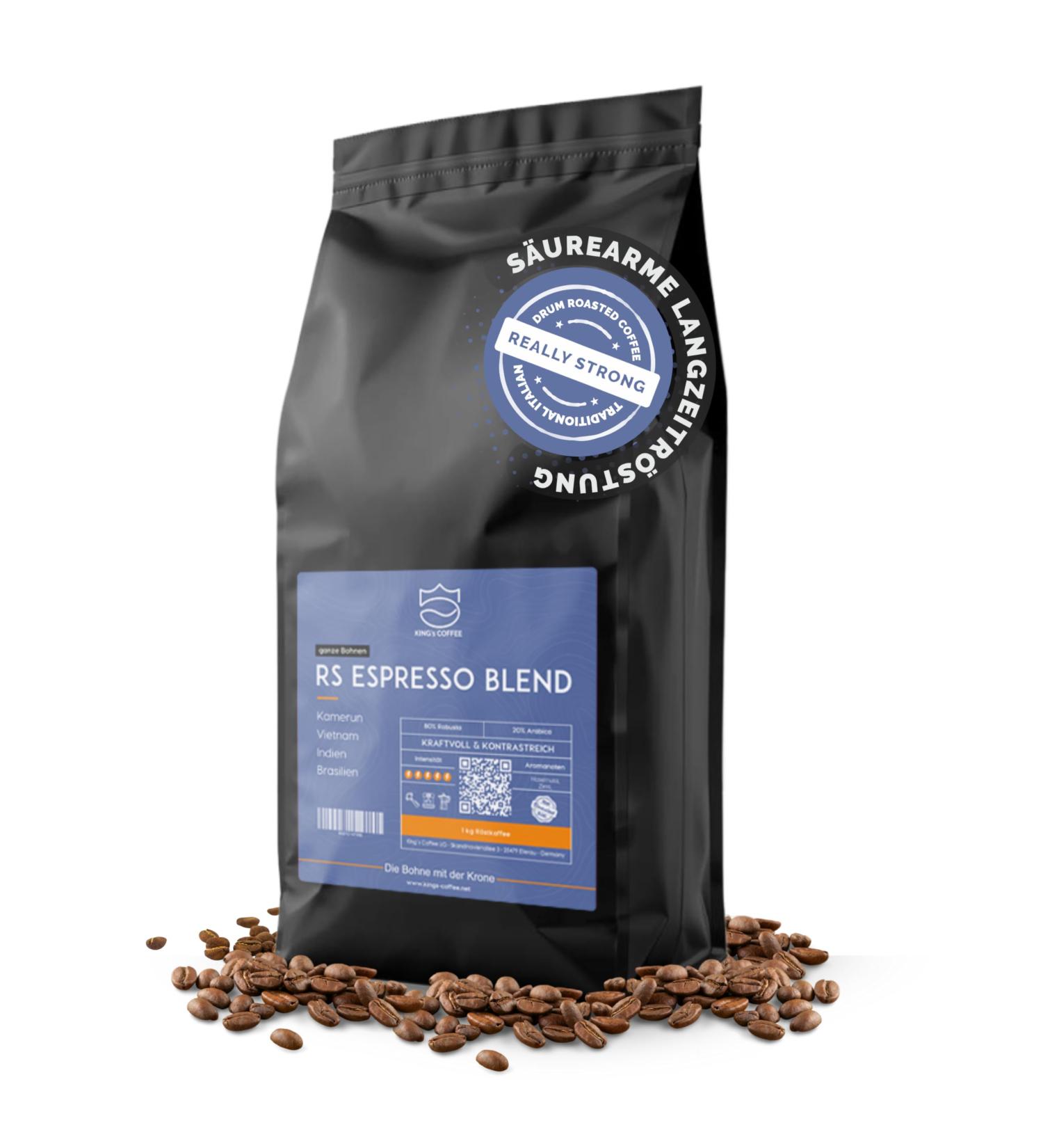  King's Coffee RS ESPRESSO BLEND by King's Coffee - Extra Strong - Slow and Gentle Roast - Very Low Acid - 1kg Whole Bean - Buy Online on GoSupps.com