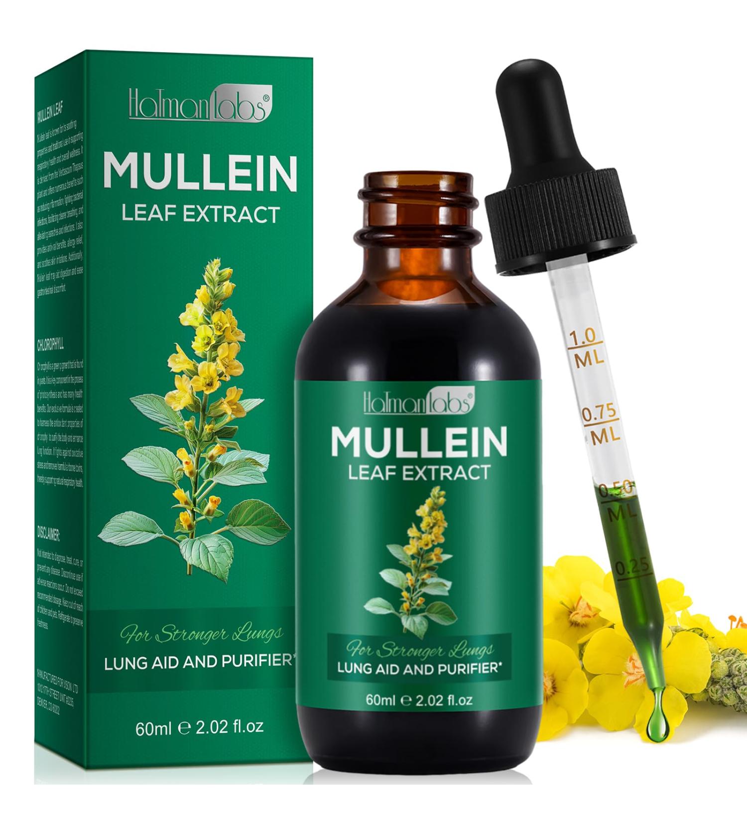 Mullein Leaf Extract for Lungs - Liquid Mullein Leaf Drops 60ml 1 Month Supply High Absorption Vegetarian Supplement & Health - Buy Online on GoSupps.com