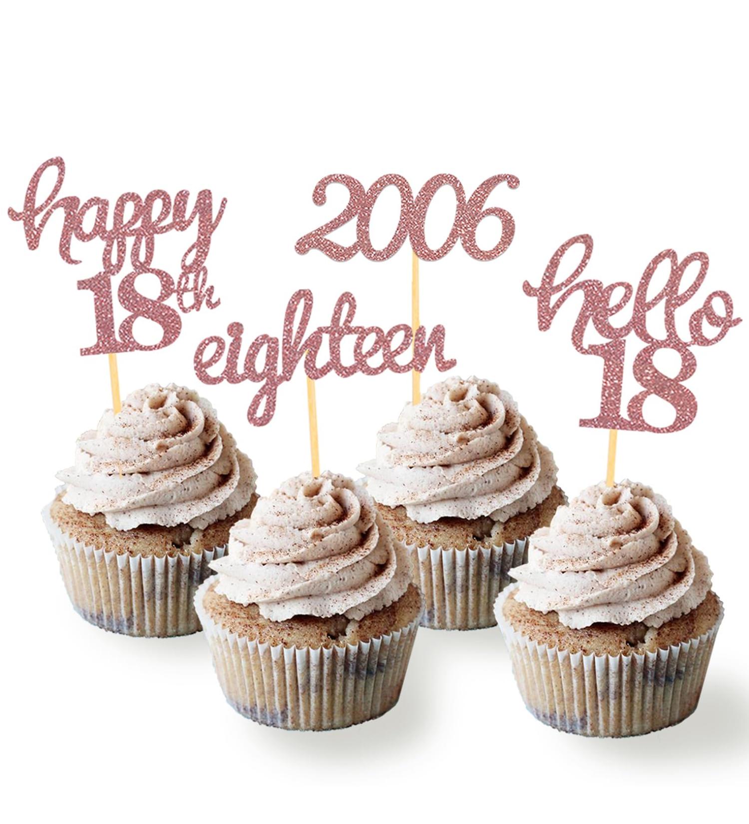 24-Piece Rose Gold 18th Birthday Cupcake Topper Set | Glitter Party Decorations for Boys | 2006 Themed Cake Decor - Buy Online on GoSupps.com