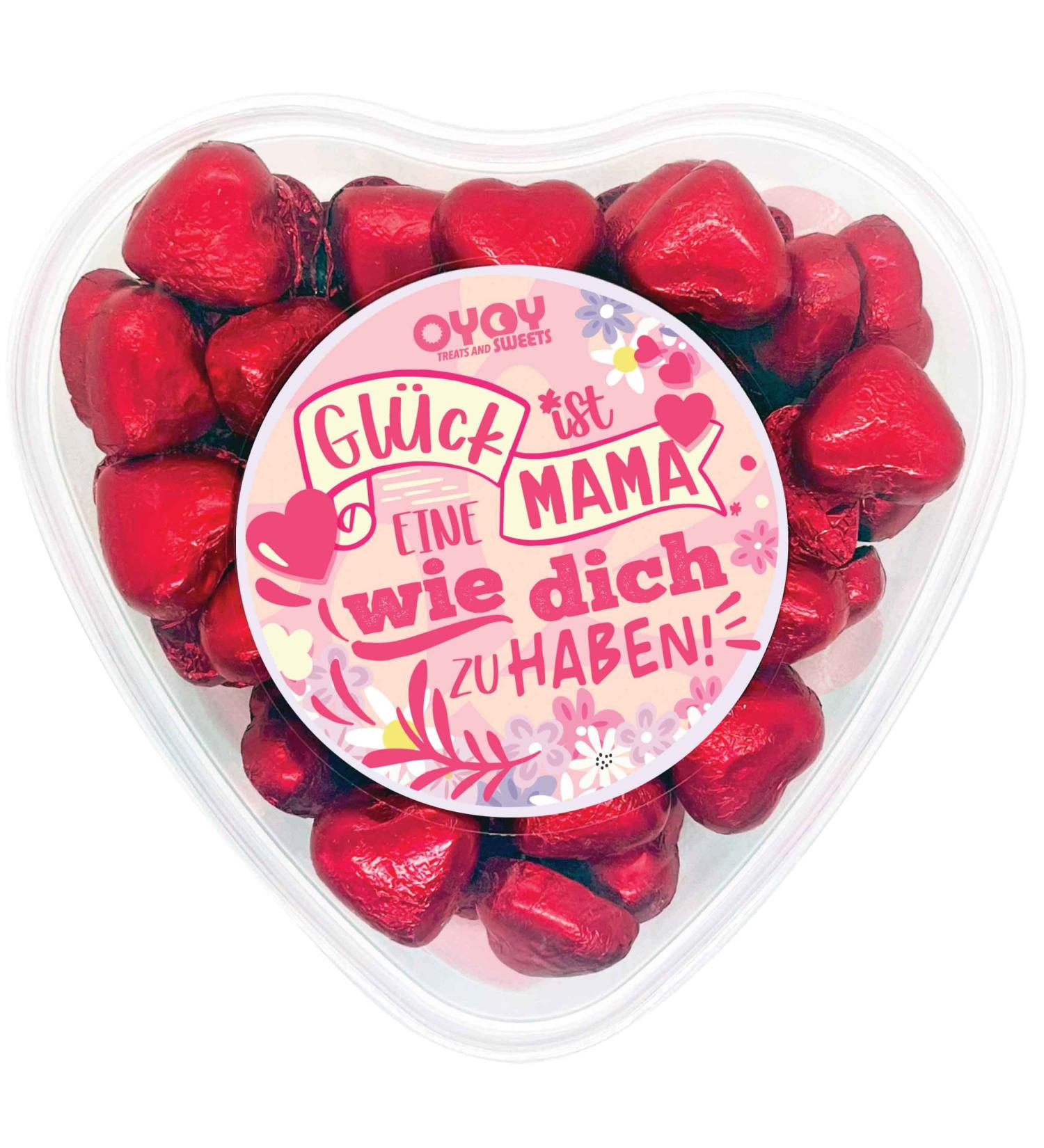 Oyoy Mother's Day gift with 500g chocolate hearts made of milk chocolate I approx. 65 pieces i gift box in heart shape with luck is a mom like you to have letter I Mother's Day gifts for mom