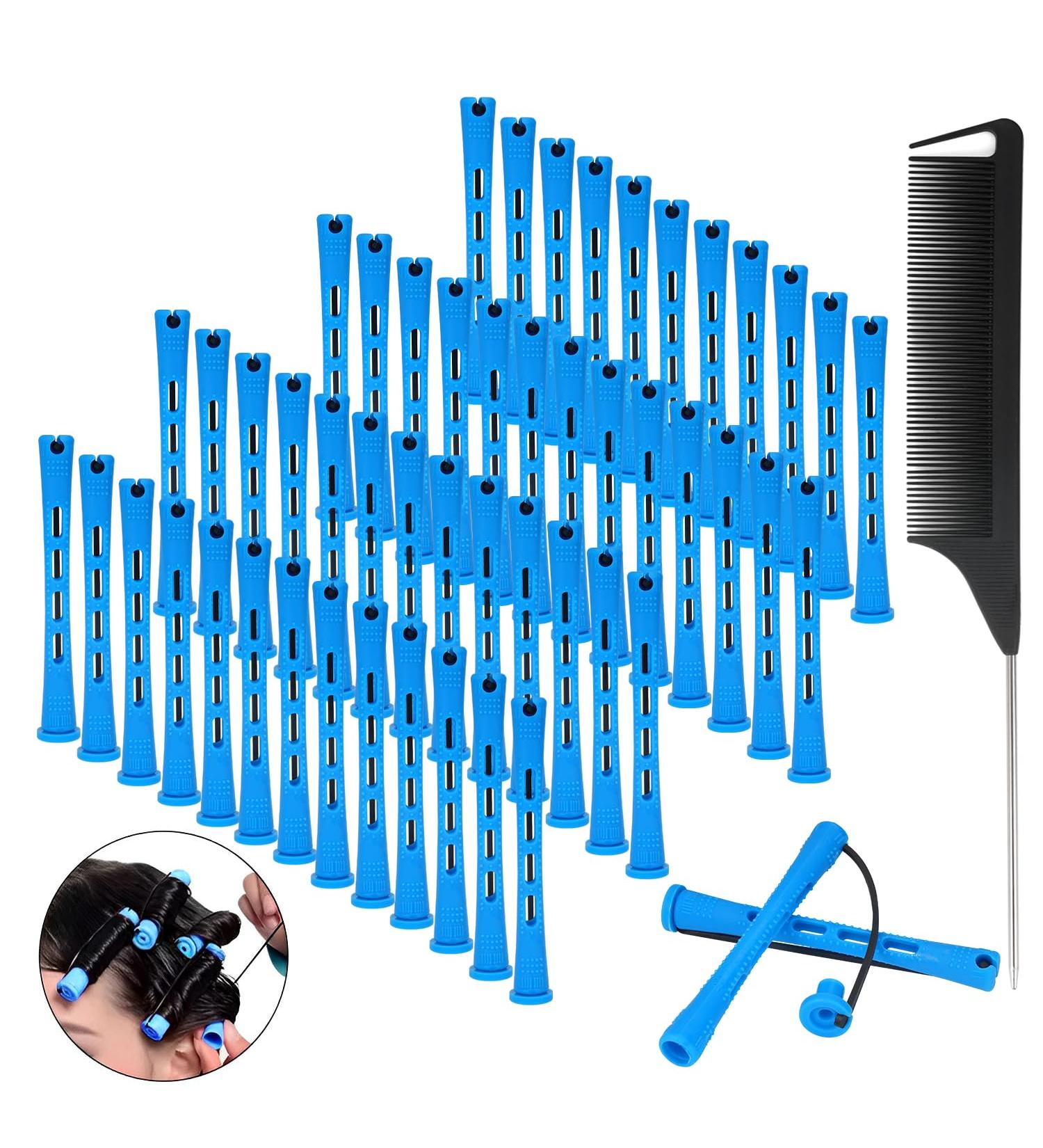 50 Small Curlers for Permanent Waves - Blue Cold Rods & Rat Tail Comb for Hairdressers - Buy Online on GoSupps.com