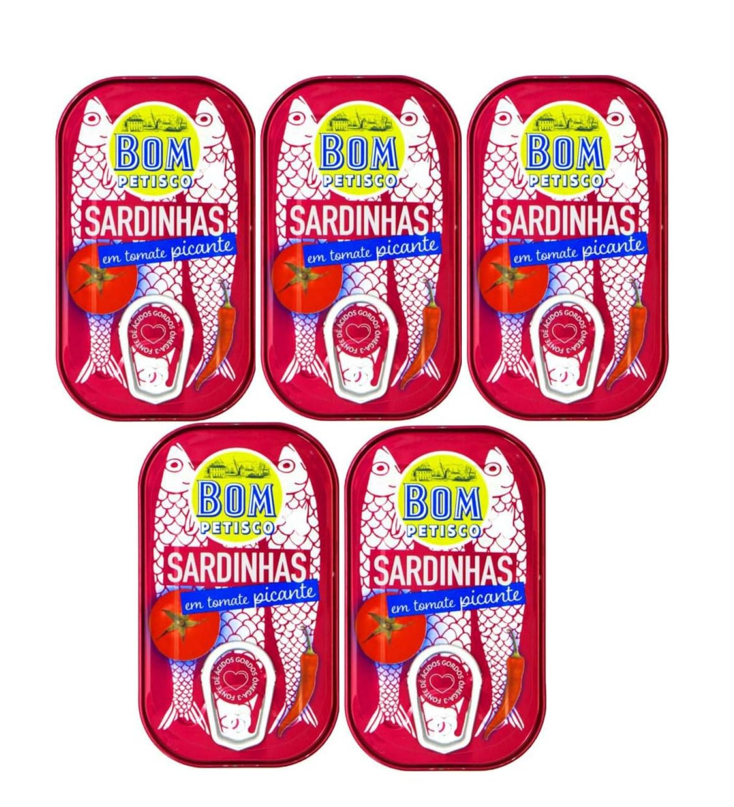 5 x 120g Bom Petisco Sardines in Spicy Tomato Sauce - Premium Quality - Imported from Portugal - Buy Online on GoSupps.com
