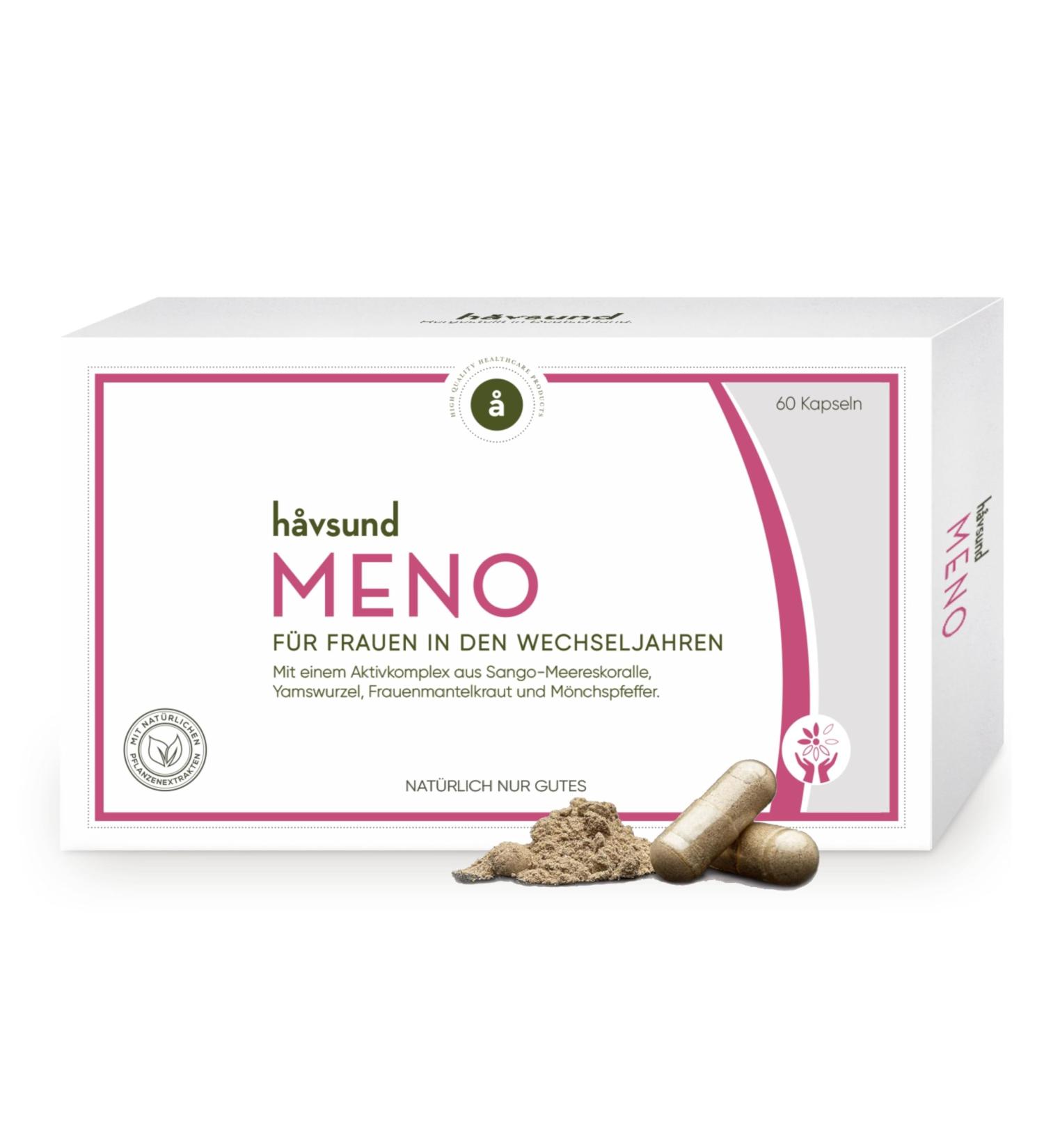 H vsund Meno Menopause Capsules | Vegan Vitamins for Menopause | 60 Laboratory-Tested Tablets with M nchspfeffer & Yams Root - Buy Online on GoSupps.com