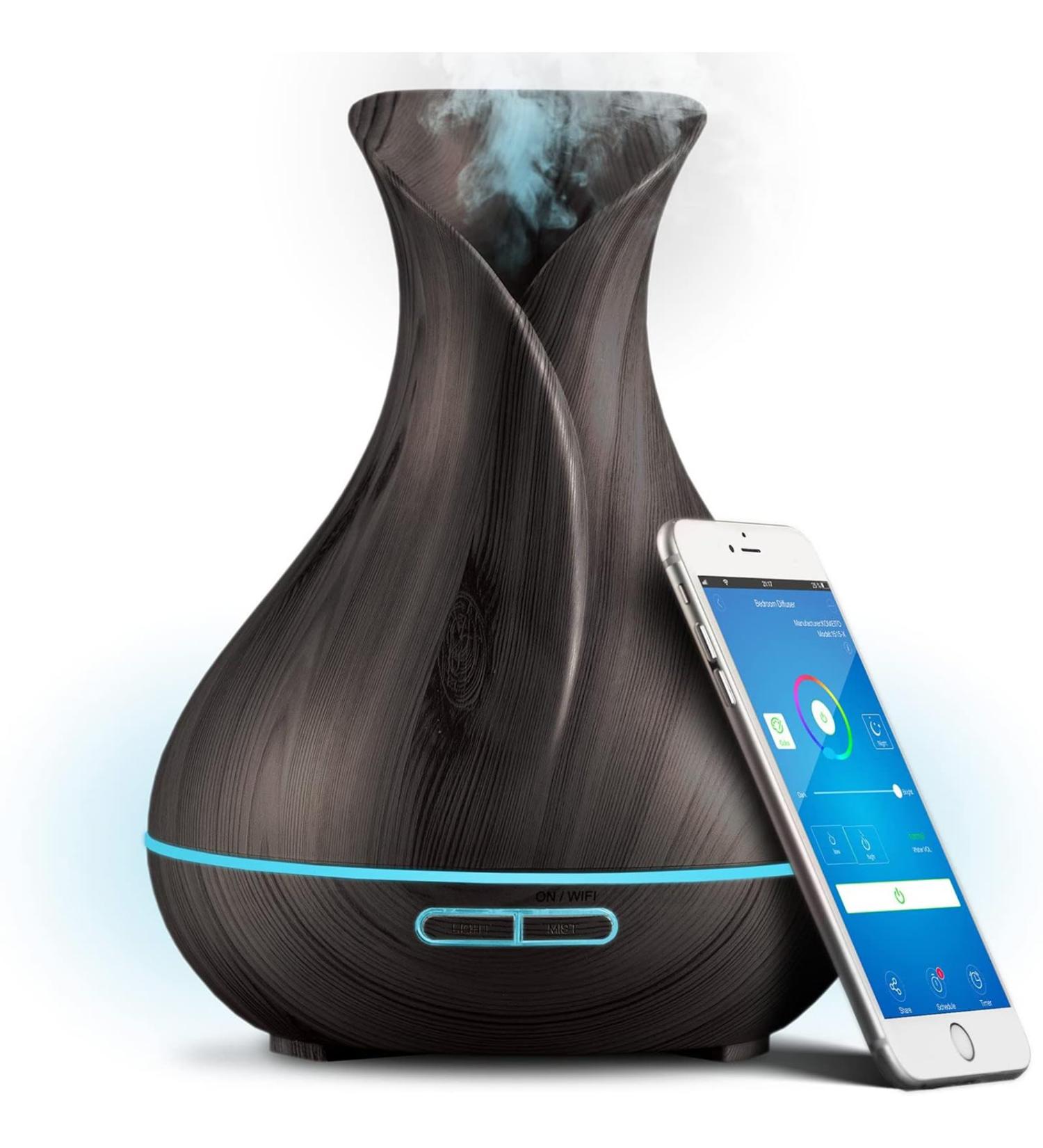 Smart Alexa Aroma Diffuser - 500ml WiFi Essential Oil Humidifier with App & Voice Control 7-Color LED Schedule Timer Auto-Off BPA Free Wood Grain - Buy Online on GoSupps.com