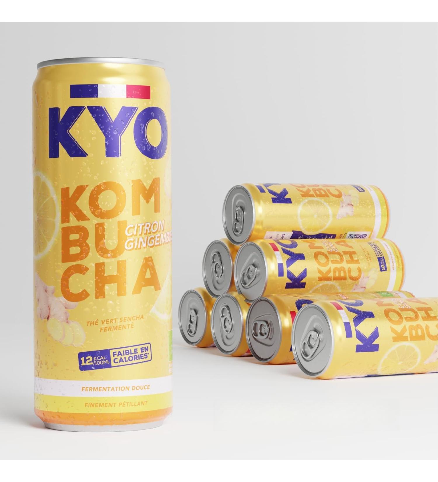 KYO Set of 8 Kombucha Organic Lemon Ginger Cans - Sparkling - Low Sugar - Alcohol Free and Artisan - Buy Online on GoSupps.com