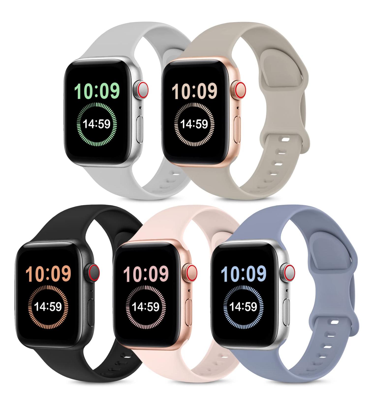 OYODSS 5 Pack Silicone Sport Bands for Apple Watch 38mm/40mm/41mm - Women PinkSand/Stone/Lavender Gray/Black/Gray - Compatible with Ultra SE Series 8 7 6 5 4 3 2 1 - Buy Online on GoSupps.com
