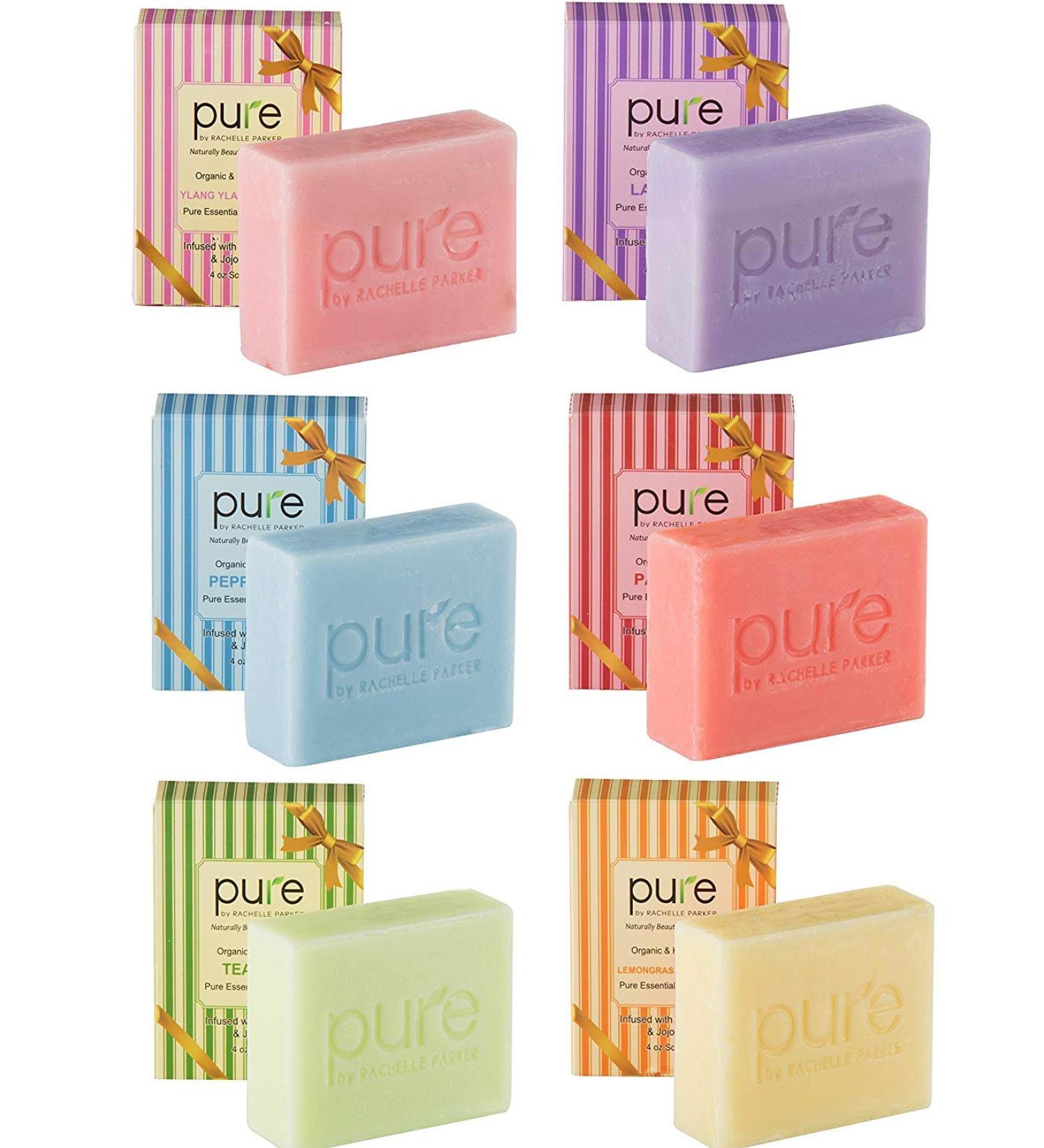 Natural Handmade Essential Oil Artisan Soap Bars - Hypoallergenic Moisturizing Shea Butter, Coconut Oil & Jojoba Oil - 6 Pack Gift Wrapped - Buy Online on GoSupps.com