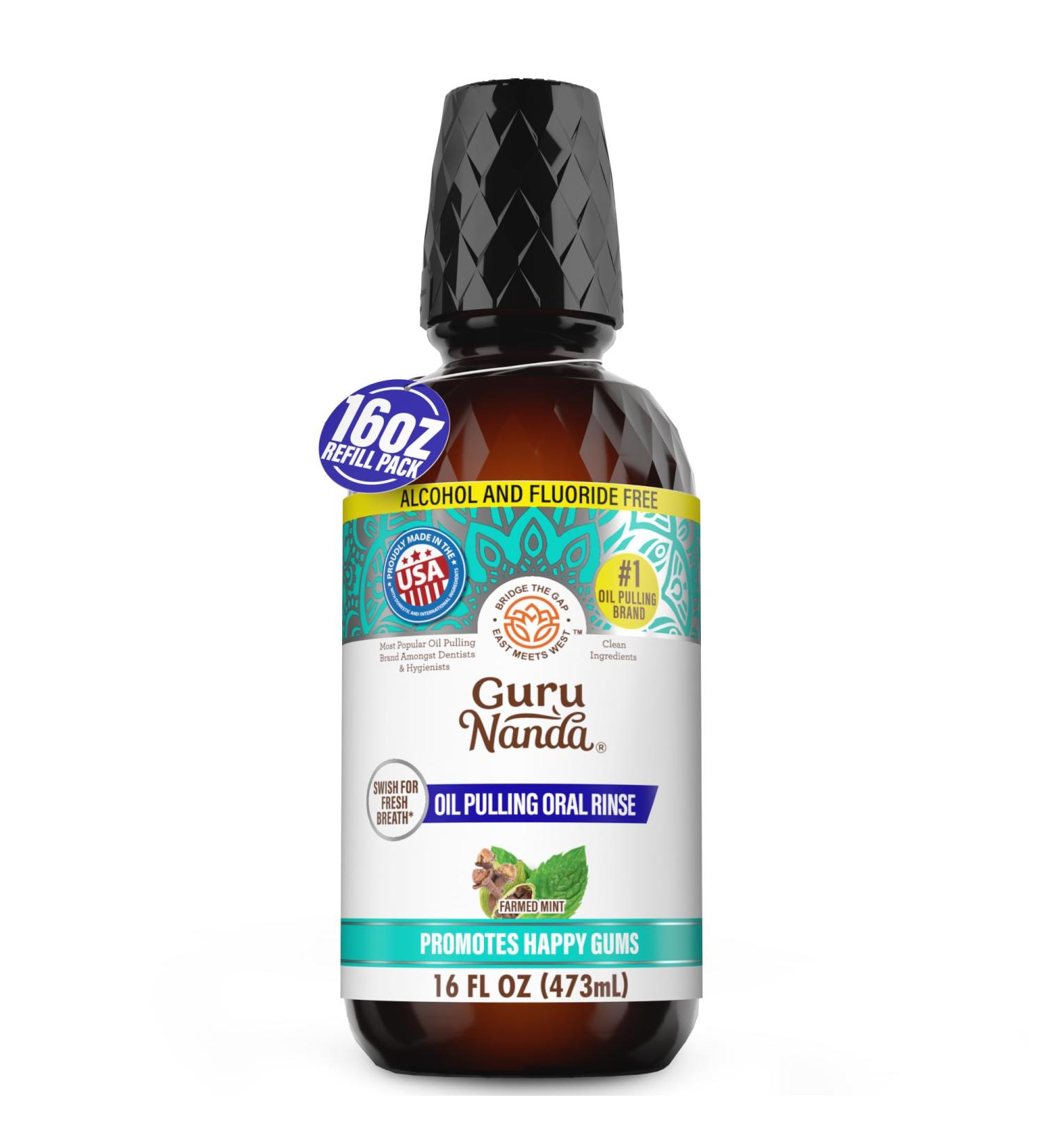 GuruNanda CocoMint Oil Pulling Mouthwash for Complete Oral Hygiene 7 Essential Oils & Vitamins for Happy Teeth & Gums & Fresh Breath Alcohol-Free 16 oz 16 Fl Oz (Pack of 1) 1 Pack - Buy Online on GoSupps.com