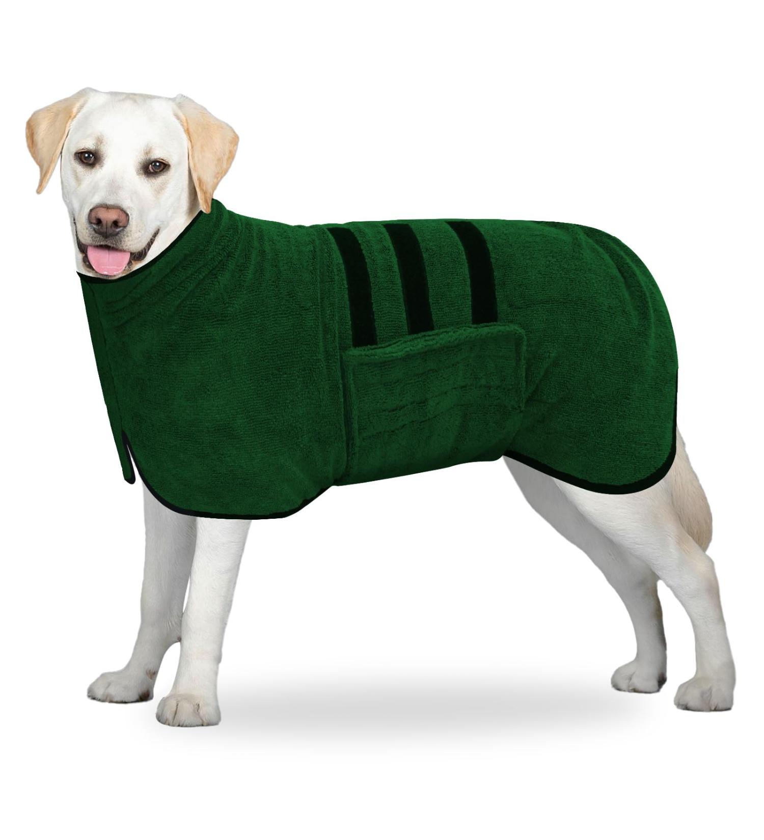 BasVII Microfiber Dog Bathrobe Extra Absorbent & Quick Drying | Adjustable Velcro Fastener | For Large Medium & Small Dogs - XL Gr n - Buy Online on GoSupps.com